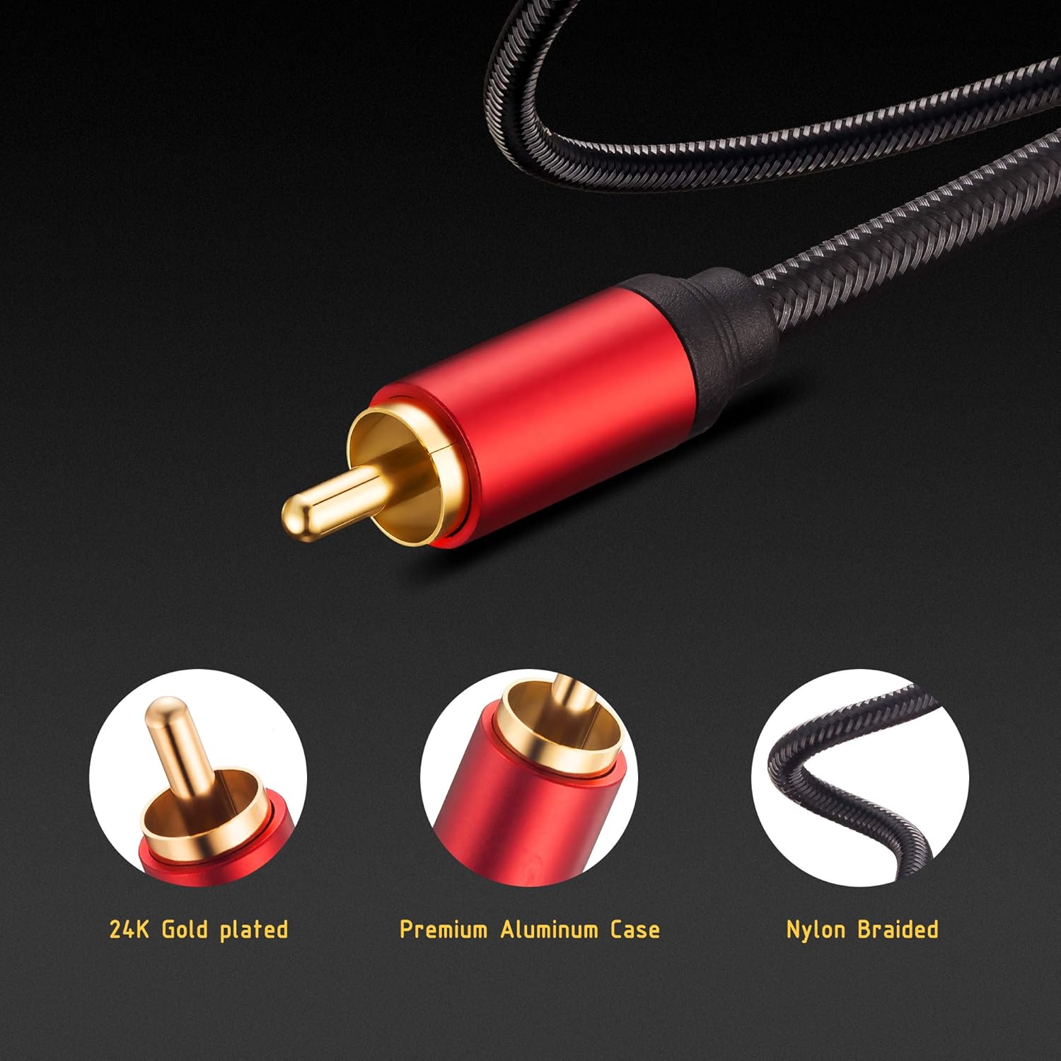 Cable RCA de 25 pies, 0.138 in macho a 2RCA macho, cable adaptador de audio estéreo de nailon trenzado, cable AUX RCA Y para teléfonos inteligentes,
