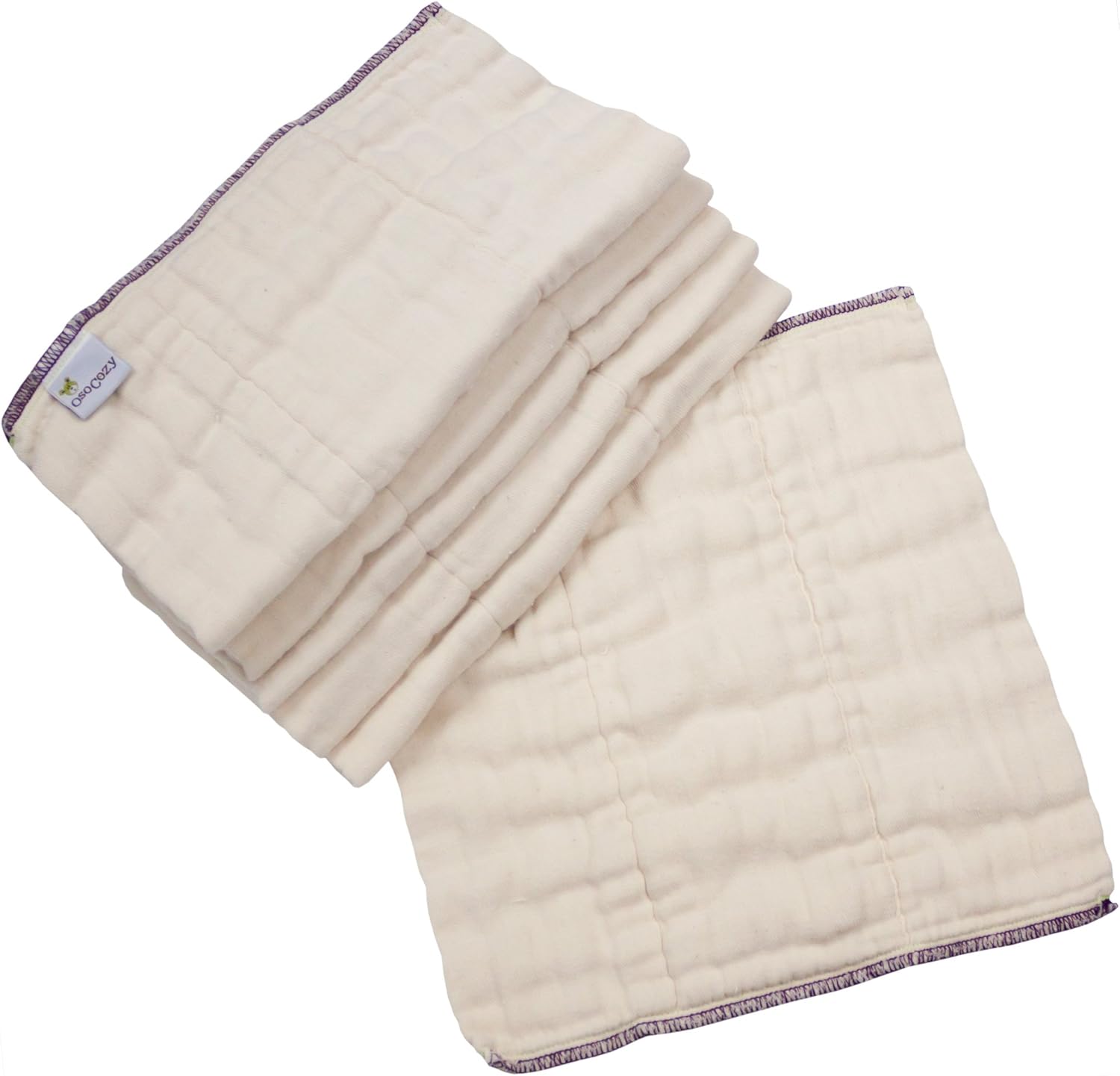 OsoCozy Pañales de tela preplegados de algodón orgánico que mejor se ajustan a capas de 4 x 8 x 4 pulgadas (6 unidades)  Supersuaves, gruesos,