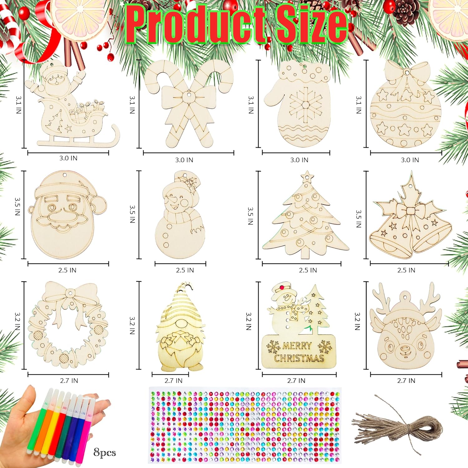 Aodmti 60 piezas de adornos de madera de Navidad sin terminar para pintar, adornos de Navidad de madera con 12 estilos, copos de nieve de bricolaje,