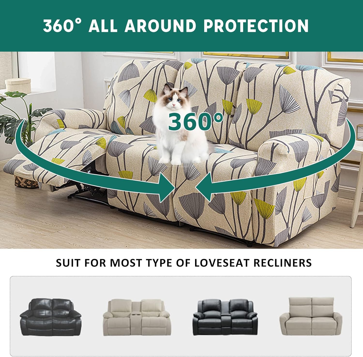 NILUOH Fundas de sofá reclinable de 8 piezas, fundas elásticas para sofá reclinable de 3 asientos, protector de muebles con parte inferior elástica