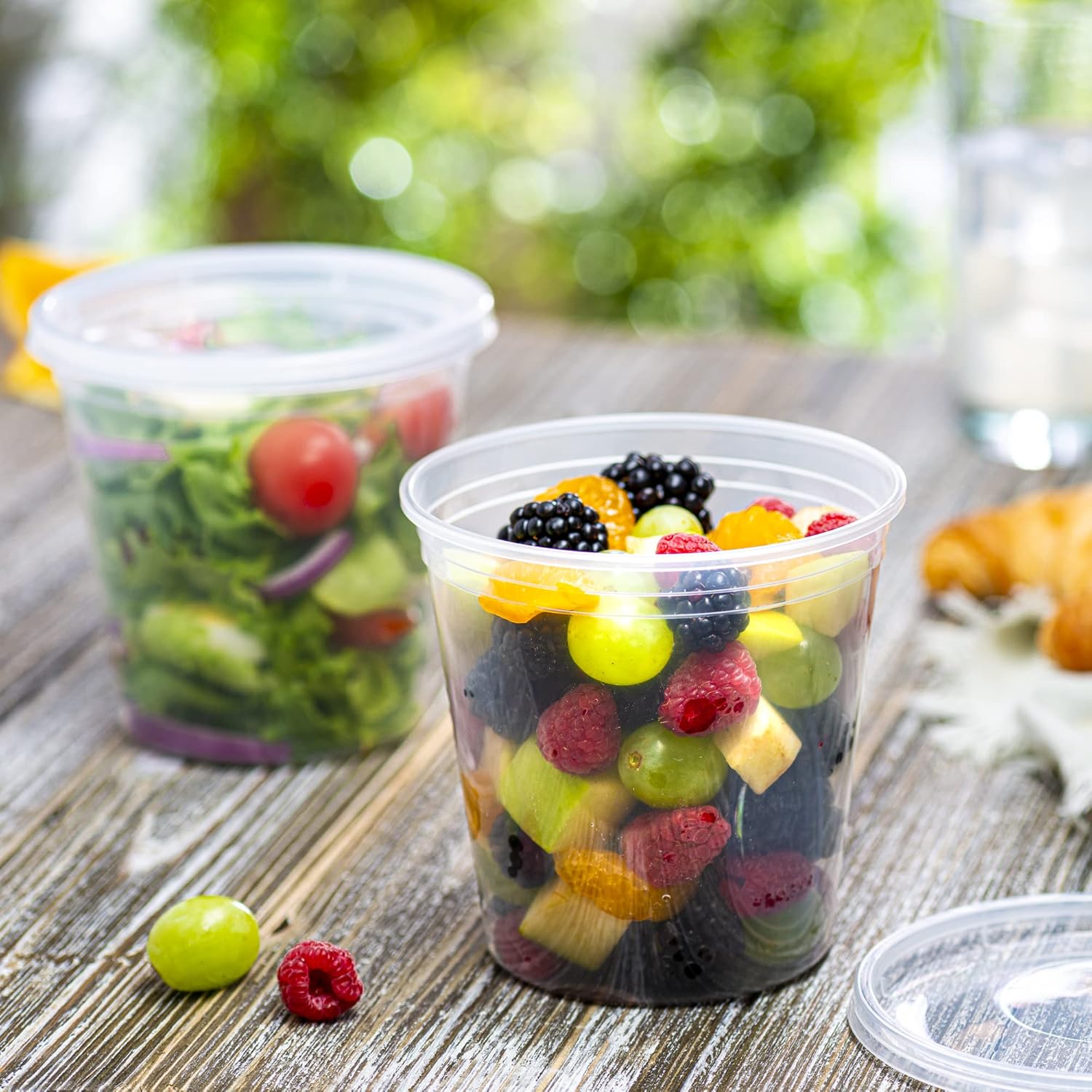 Elegant Disposables 24 onzas  24 juegos de recipientes de plástico para almacenamiento de alimentos con tapas flexibles herméticas para microondas,