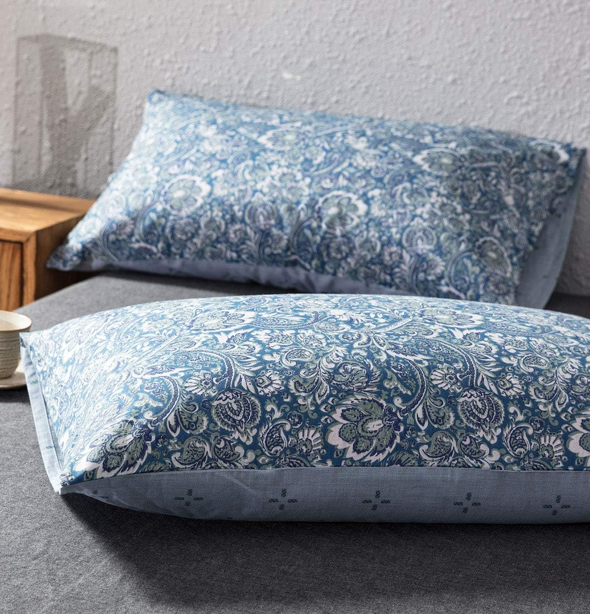 SLEEPBELLA – Juego de funda de edredón de algodón de 600hilos, tamaño individual, estampado de cachemira y azul