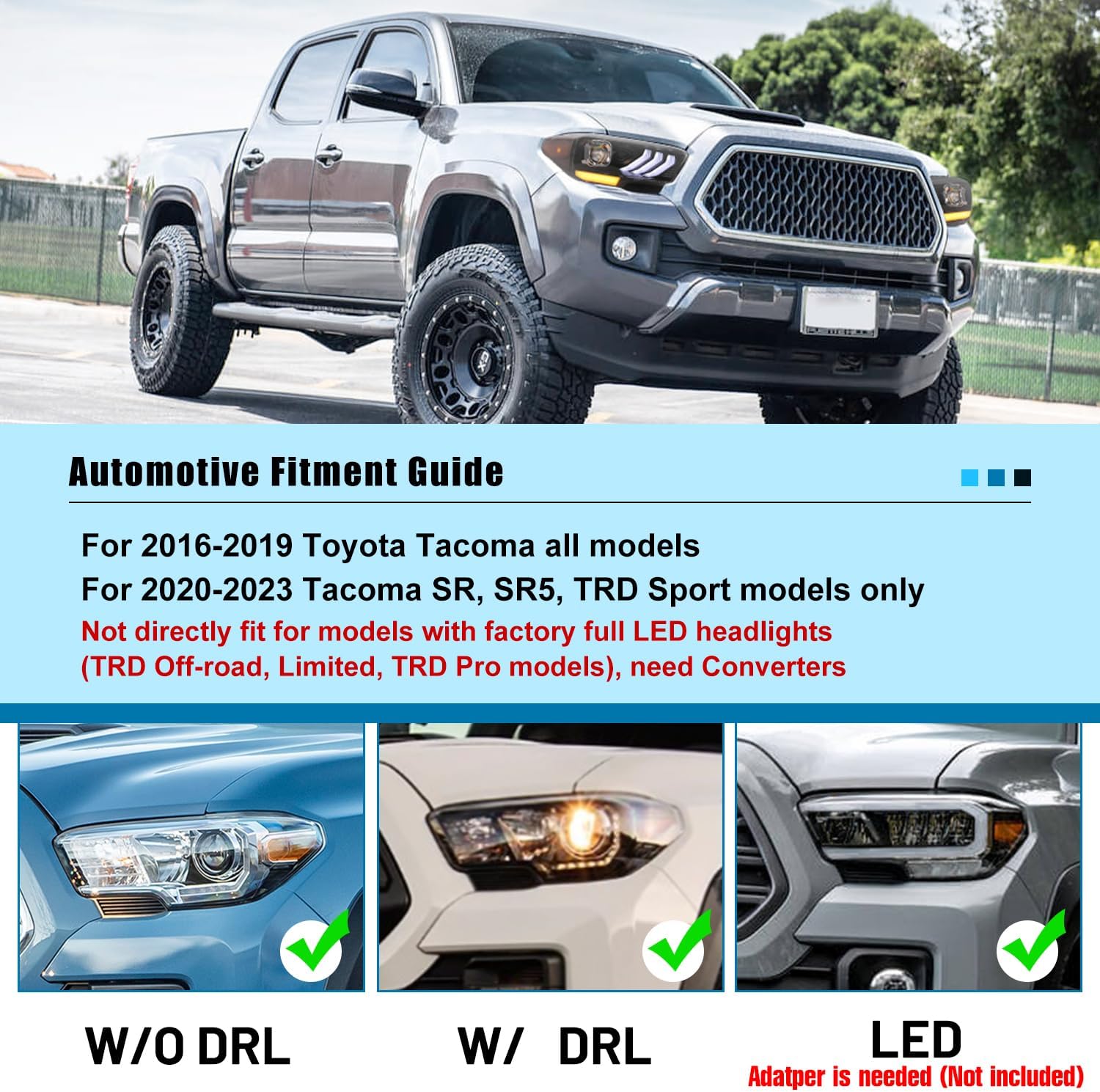 CPW Faros delanteros compatibles con Toyota Tacoma 2016-2019 2020-2023 Tacoma SR SR5 TRD Sport solo modelos DRL proyector frontal frontal carcasa
