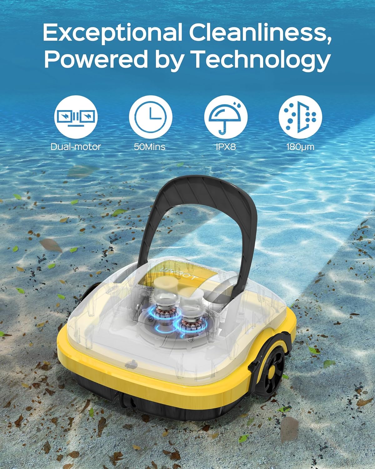 WYBOT Osprey 200 – Limpiador robótico inalámbrico para piscinas, aspiradora automática de piscina, potente succión, doble motor, ideal para piscina