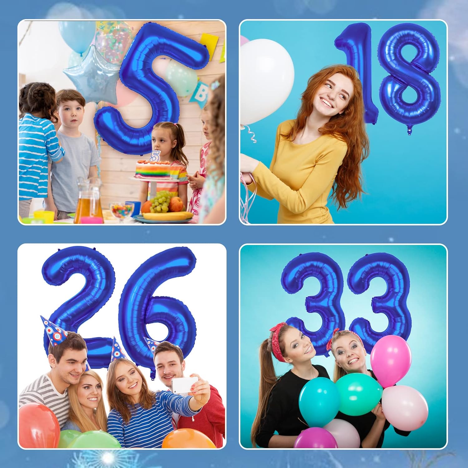 Globo azul grande del número 4, globo azul de 4 cumpleaños de 40 pulgadas, decoraciones de cumpleaños de 4 años, globos del número 4 para globos de