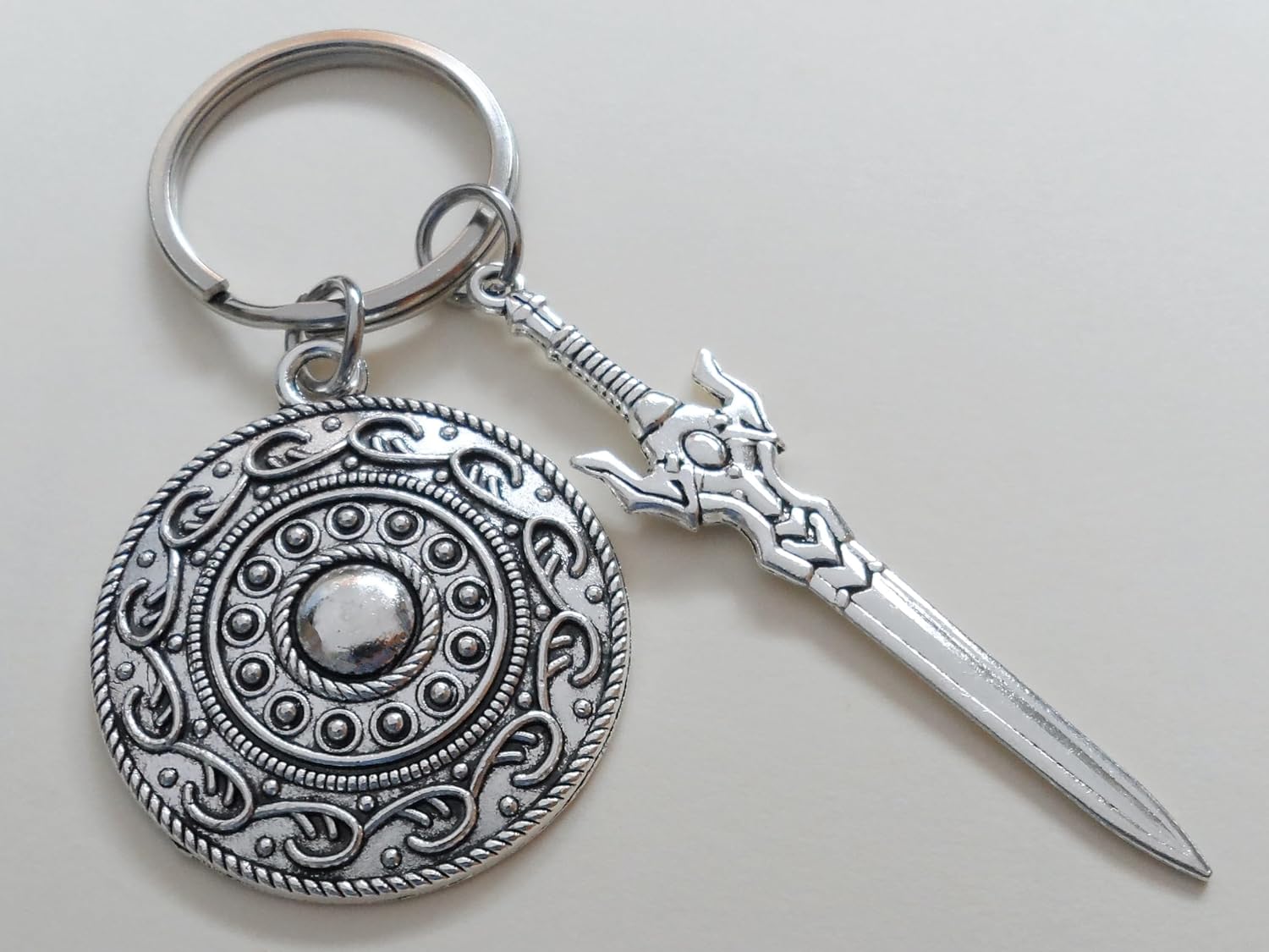 Shield & Sword Charm Keychain, Knight Keychain, Warrior Keychain, Fantasy Keychain