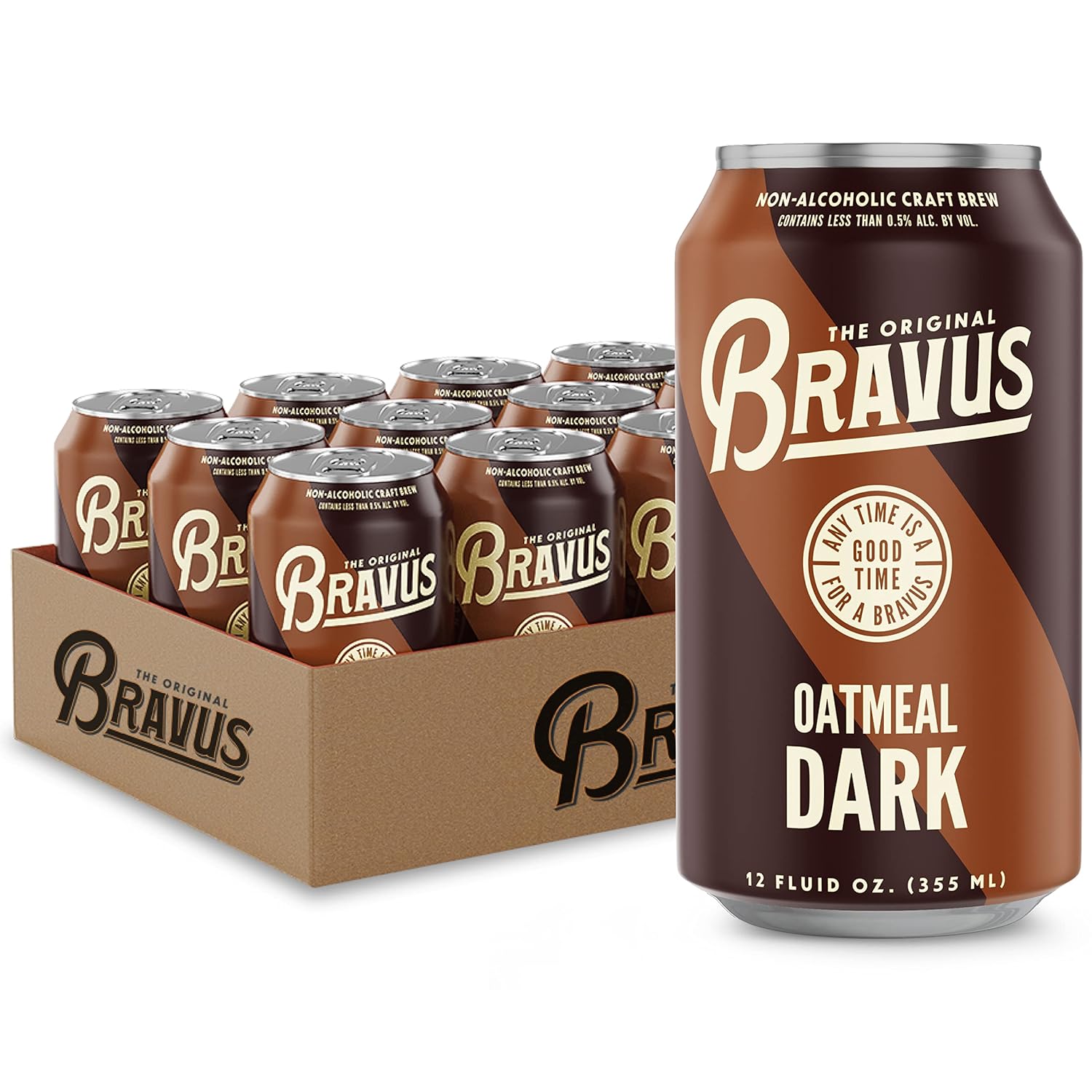Bravus Avena oscura sin alcohol  Paquete de 12 latas de 12 onzas líquidas  Bajo en calorías, GABF ganador de la medalla de plata GABF