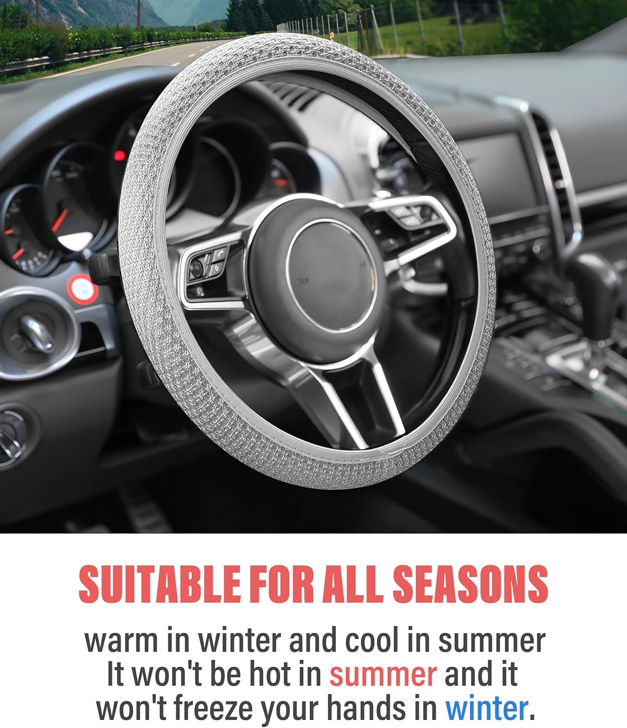 Funda elástica para volante de automóvil, de microfibra transpirable, de seda helada, cálida en invierno y fresca en verano, protector universal de