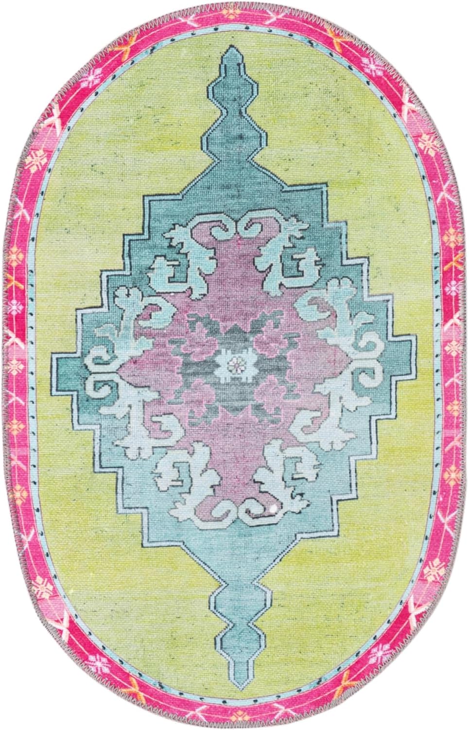 Unique Loom Timeless Collection – Alfombra de área – Thomas (2′ x 3′ 1″ ovalada, verdemarfil)
