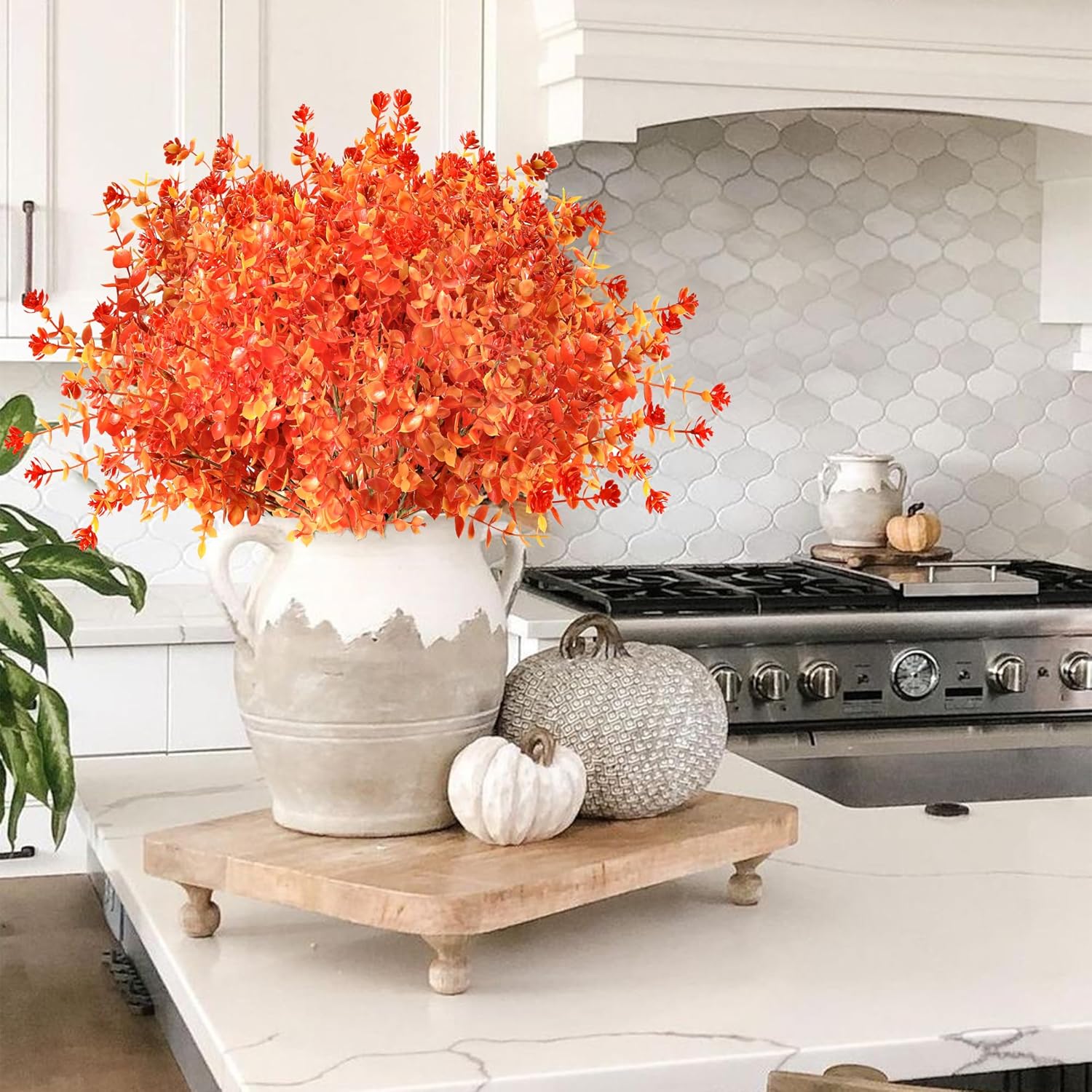 Sawowkuya 20 paquetes de flores artificiales de otoño para exteriores, decoraciones de otoño, flores de plástico resistentes a los rayos UV para