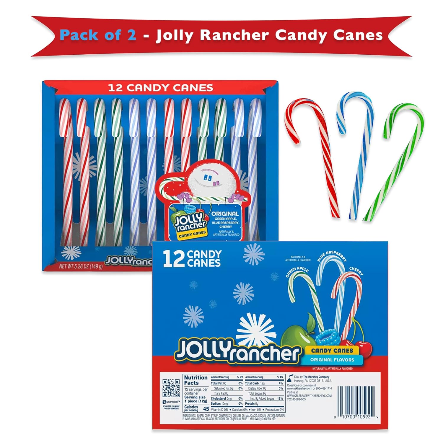 Jolly Rancher – Paquete de 2 bastones de caramelo (24 bastones de caramelo en total), bastones de caramelo de Navidad, bastones de caramelo a