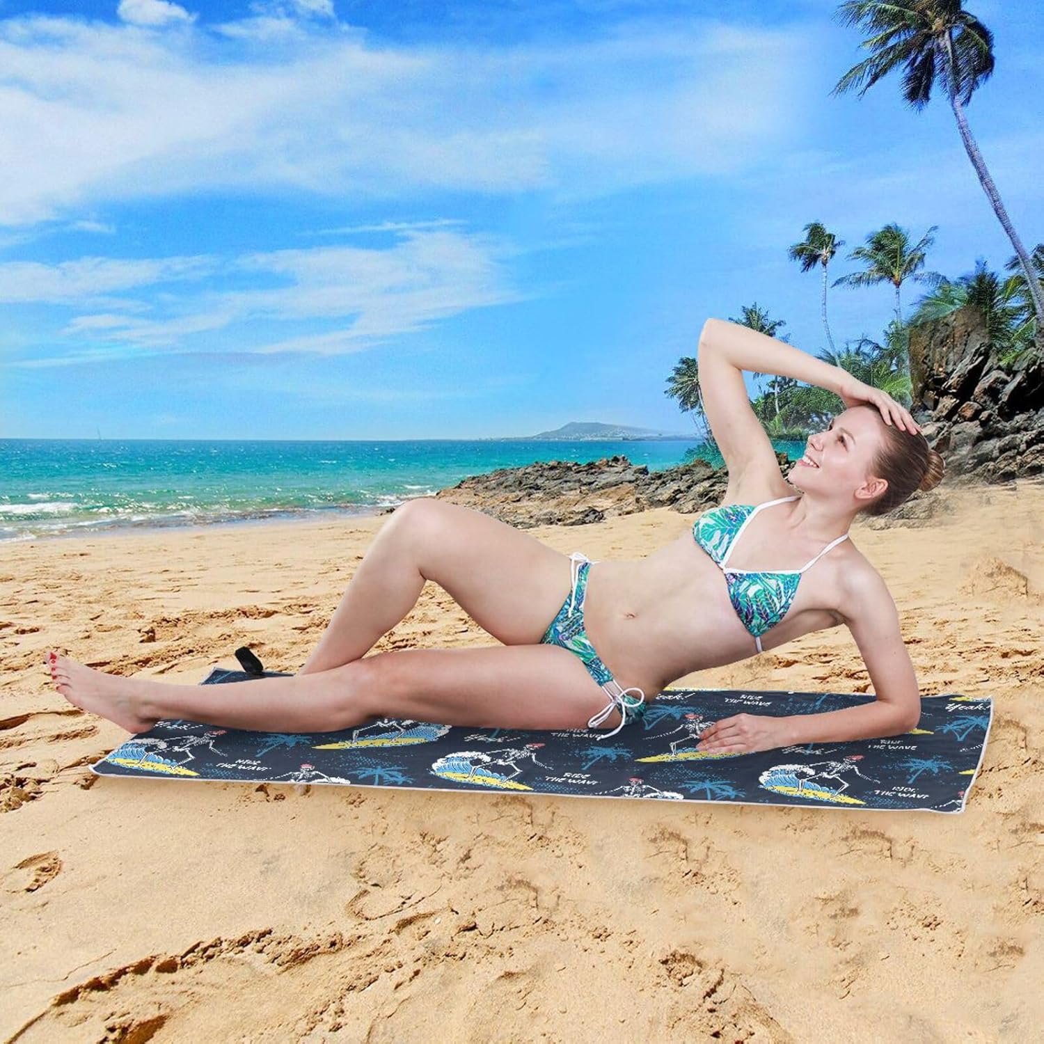 Skulls Skeletons – Toalla de playa gruesa de gran tamaño para adultos, secado rápido, toalla de viaje de alta absorción con bolsa de almacenamiento,