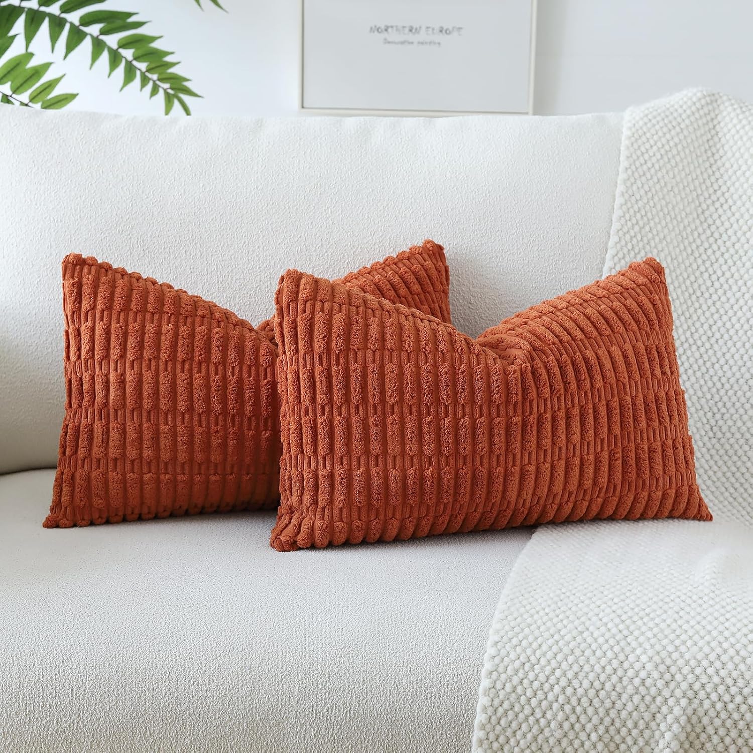 OTOSTAR Juego de 2 fundas de almohada decorativas de pana a rayas suaves de 12 x 20 pulgadas, fundas de almohada lumbares, fundas de almohada para