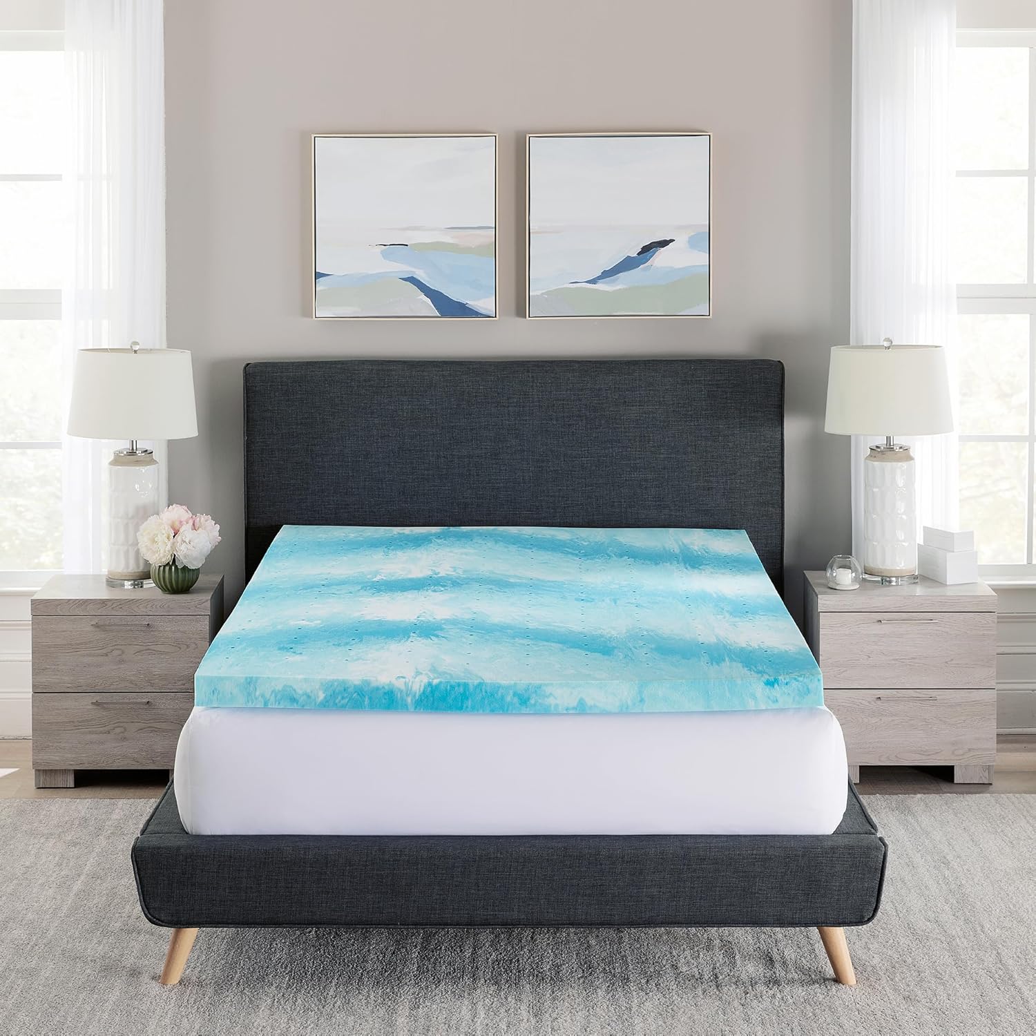 Essentials – Cubrecolchón de espuma viscoelástica de 2 pulgadas, espuma viscoelástica de gel refrescante, diseño ventilado, espuma certificada