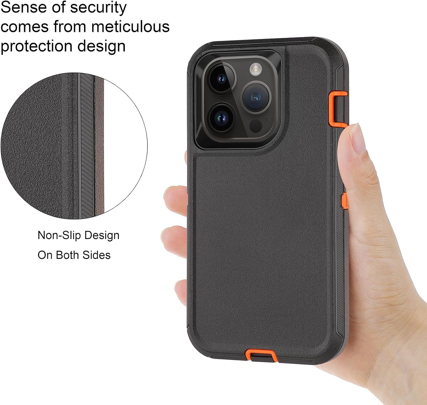 Funda para iPhone 14 Pro con protector de pantalla de vidrio templado y protector de lente de cámara de 3 capas de protección resistente contra