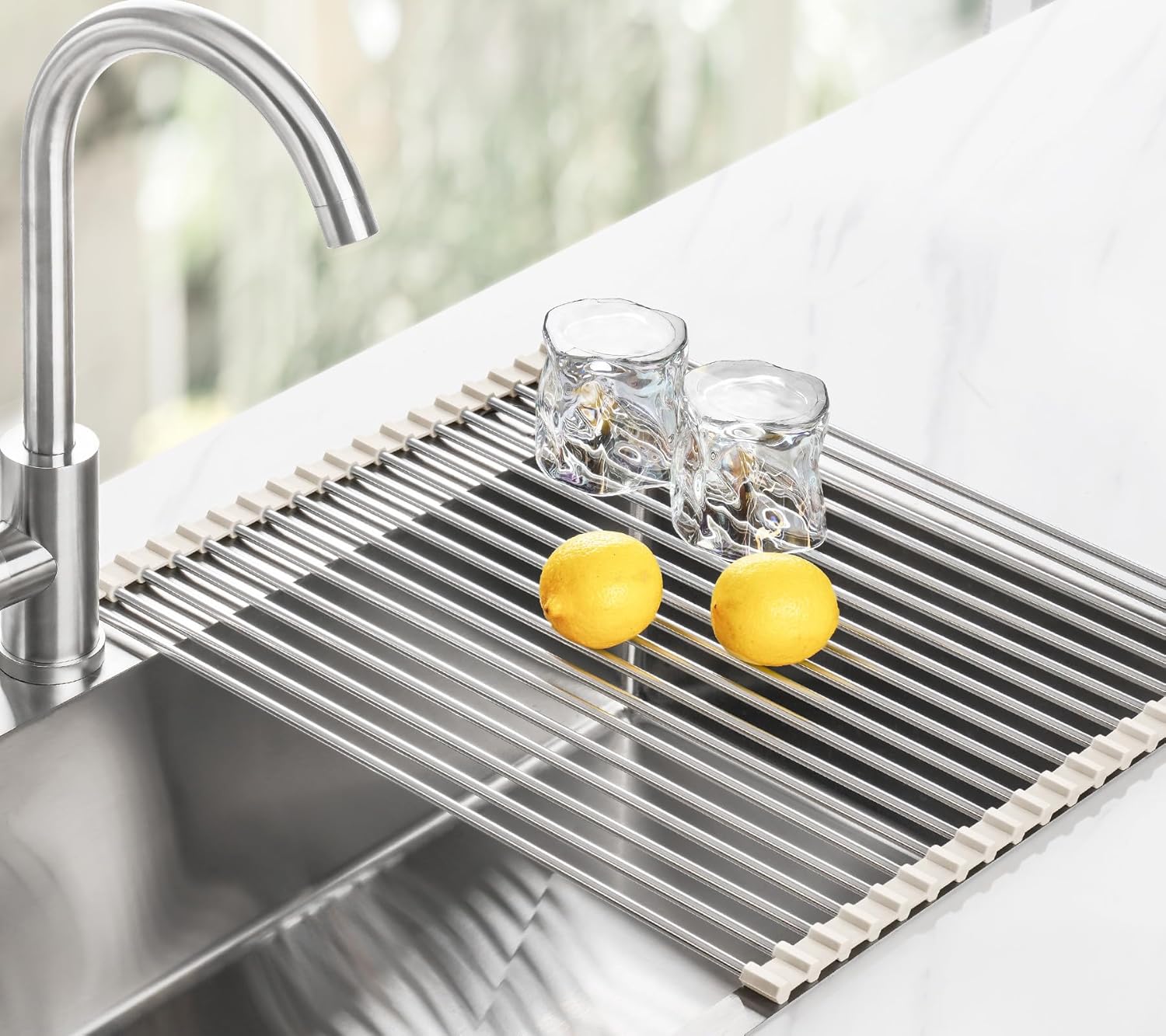Tomorotec Escurridor de platos enrollable de 17.7 x 15.5 pulgadas, para colocar sobre el fregadero, para fregadero de cocina, accesorios multiusos,