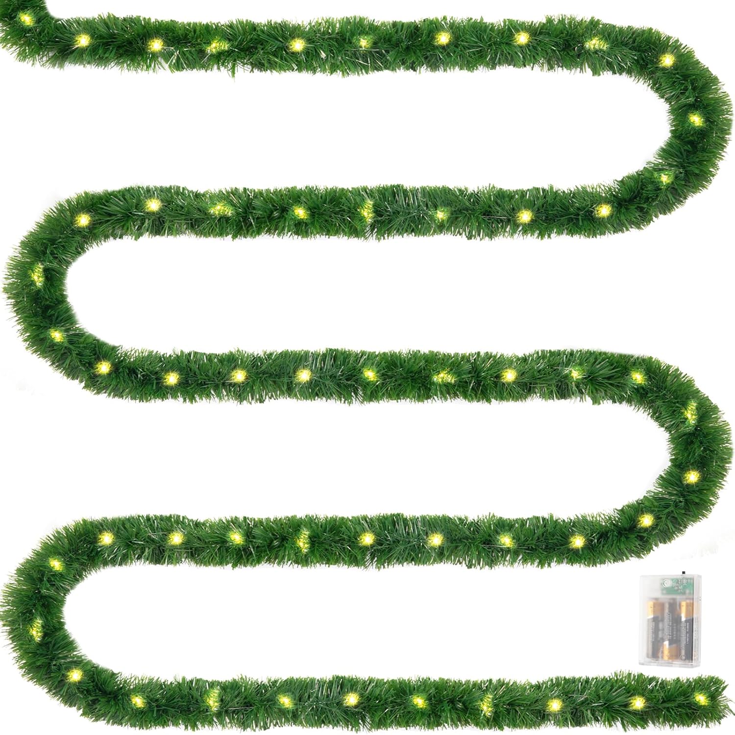 Guirnalda de Navidad de 18 pies, 60 luces LED preiluminadas, guirnalda de Navidad artificial, decoración de Navidad iluminada para interiores,