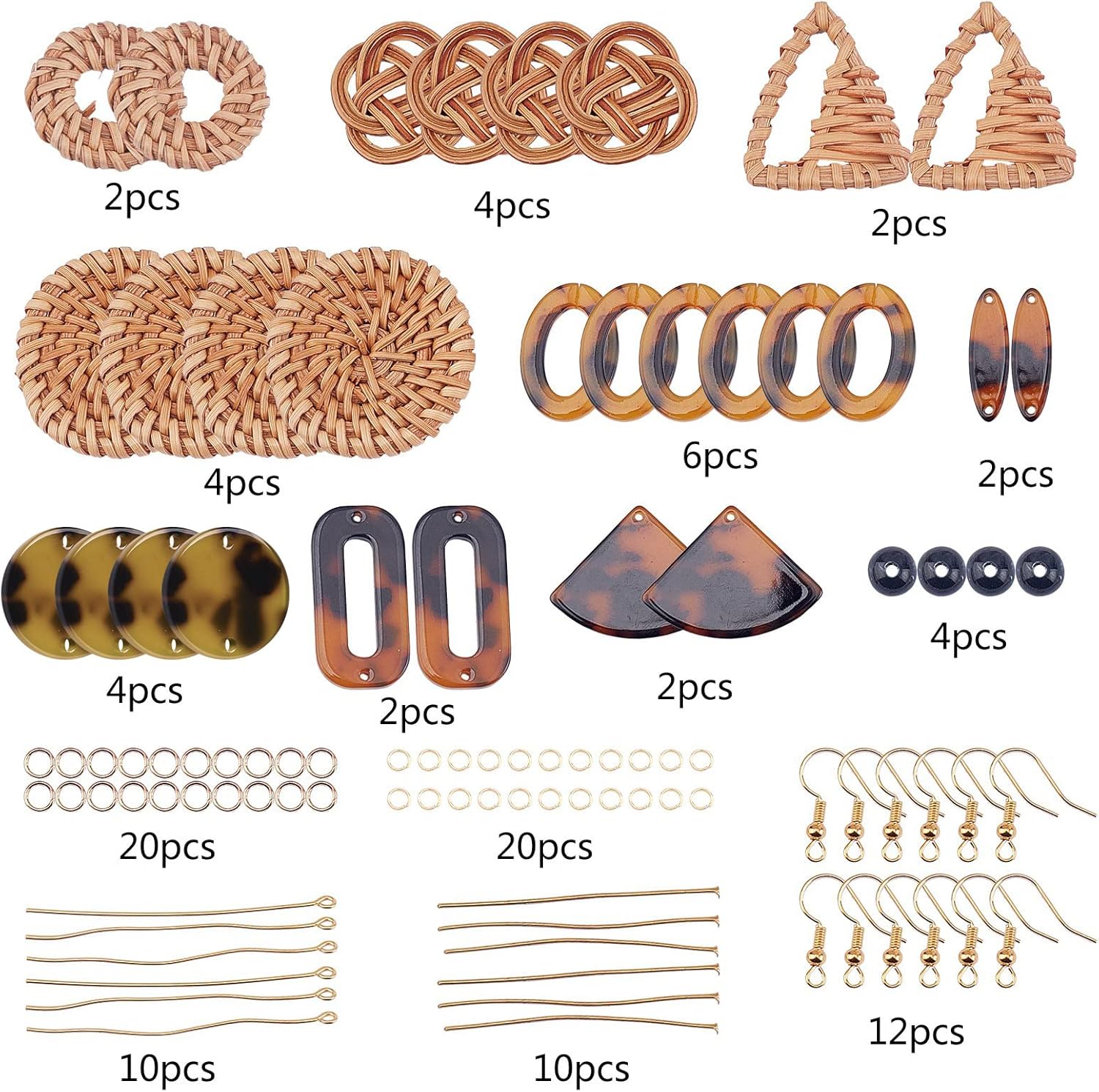 SUNNYCLUE DIY Make 6 pares de aretes de ratán de mimbre hechos a mano, aros de paja tejidos, dijes bohemios, tejido de rafia, trenza, resina para