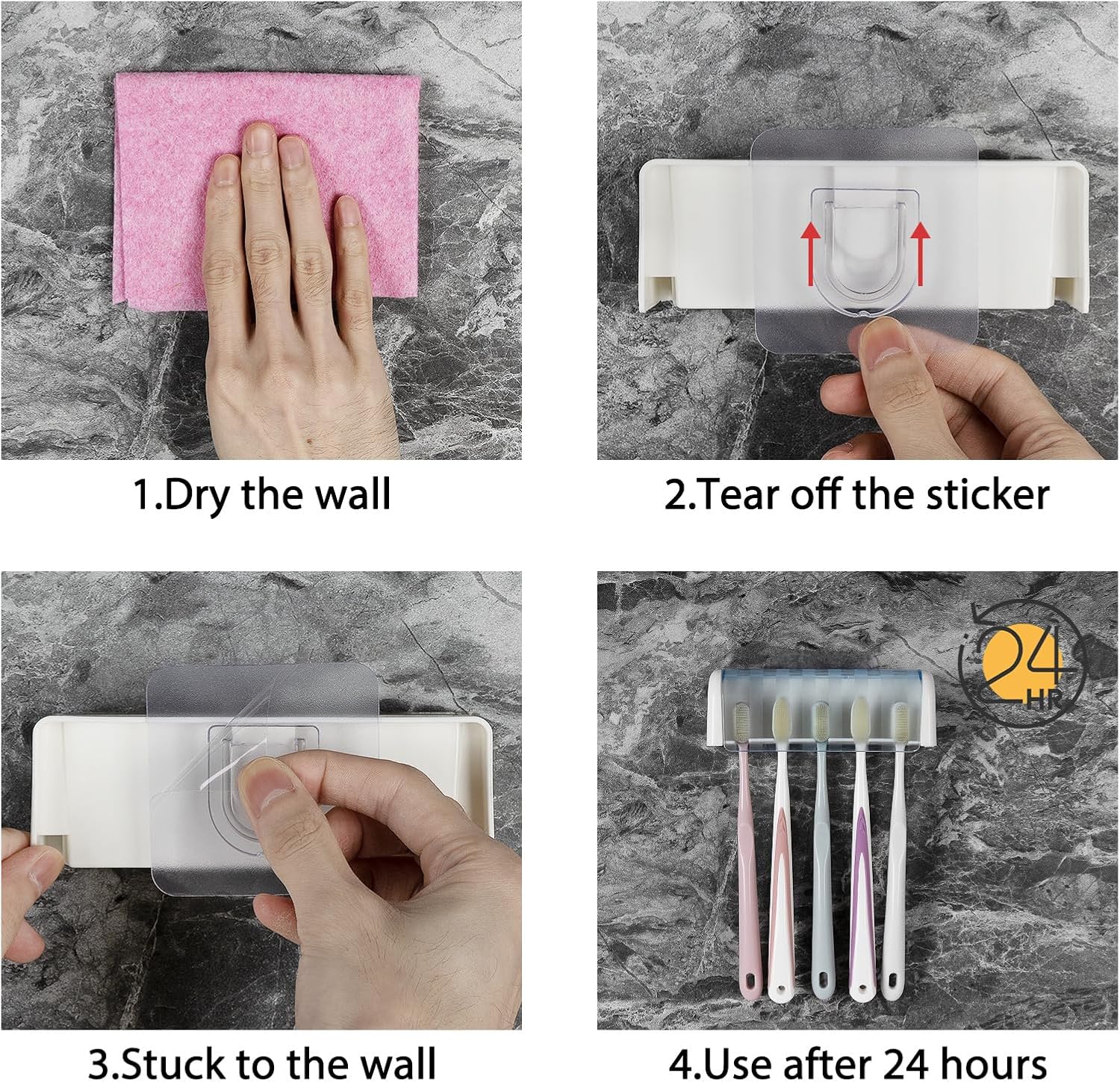 Soporte de pared para cepillos de dientes con 5 ranuras con tapa, organizador de almacenamiento de cepillos de dientes autoadhesivo para ducha,