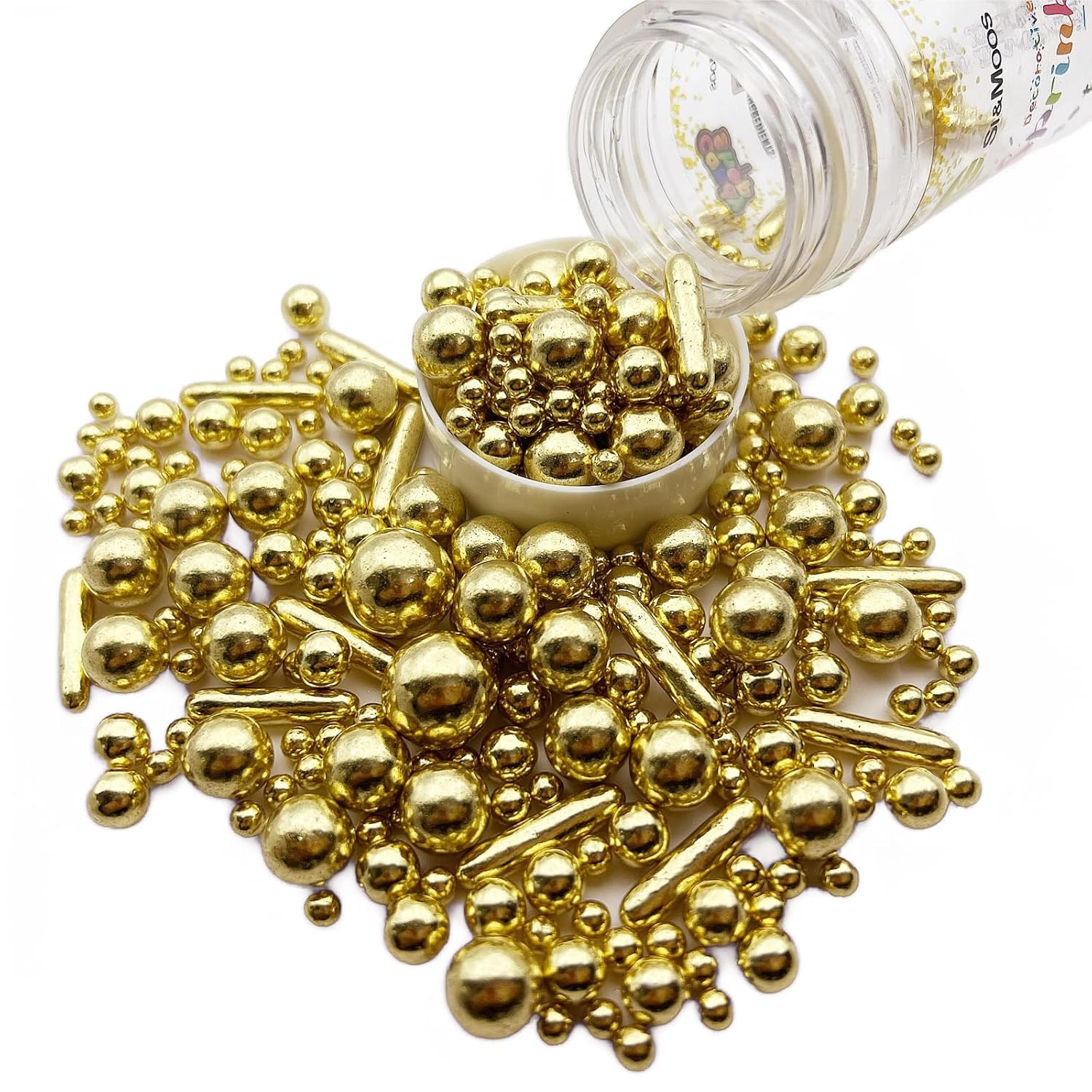 SE Si&Moos Gránulos dorados comestibles de oro para decoración de pasteles, perlas doradas para decorar pasteles, cupcakes y postres, 3.35 onzas