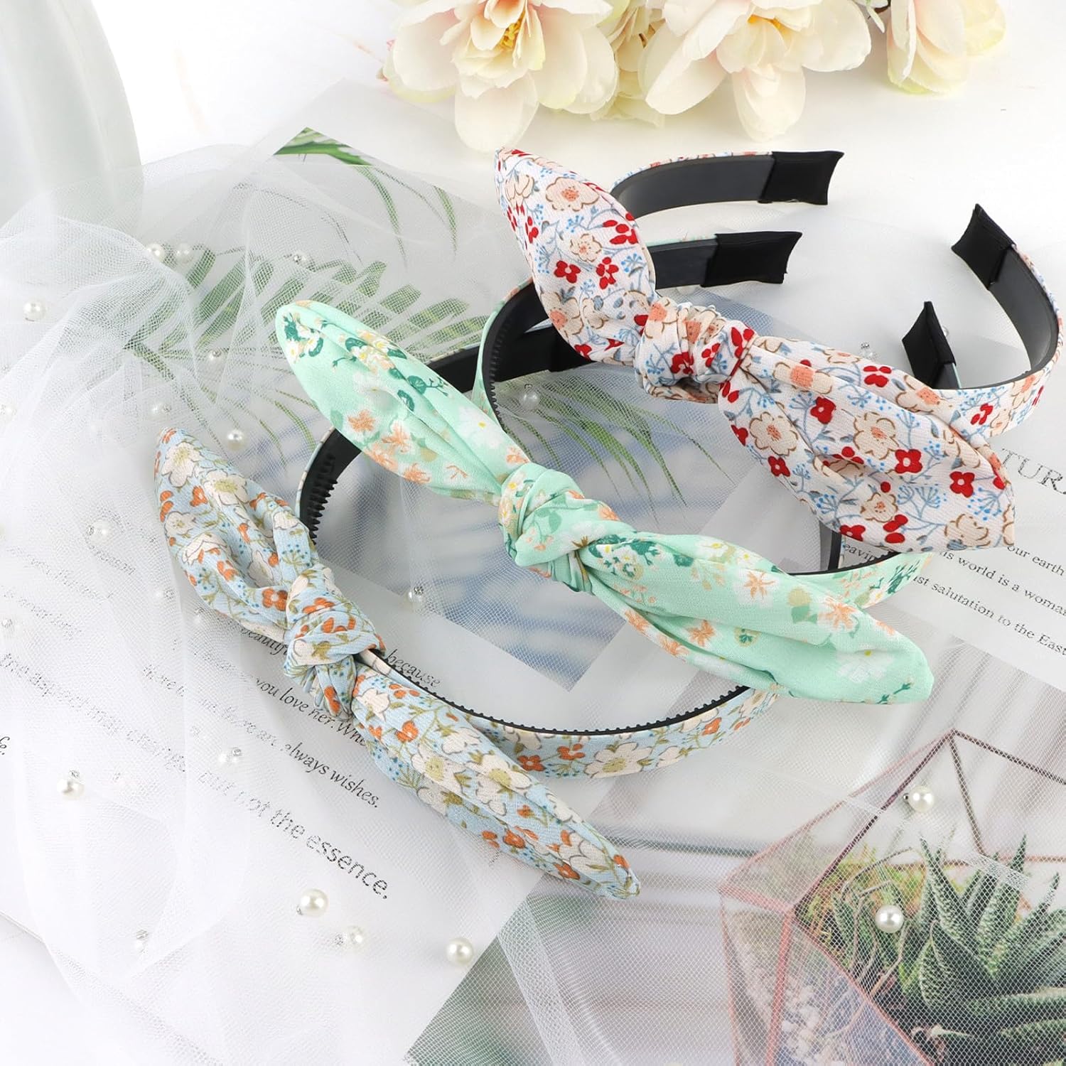 Paquete de 6 diademas para mujer, diademas florales con lazo para niñas, diademas anudadas con dientes, diademas para niñas de 8 a 12 años,