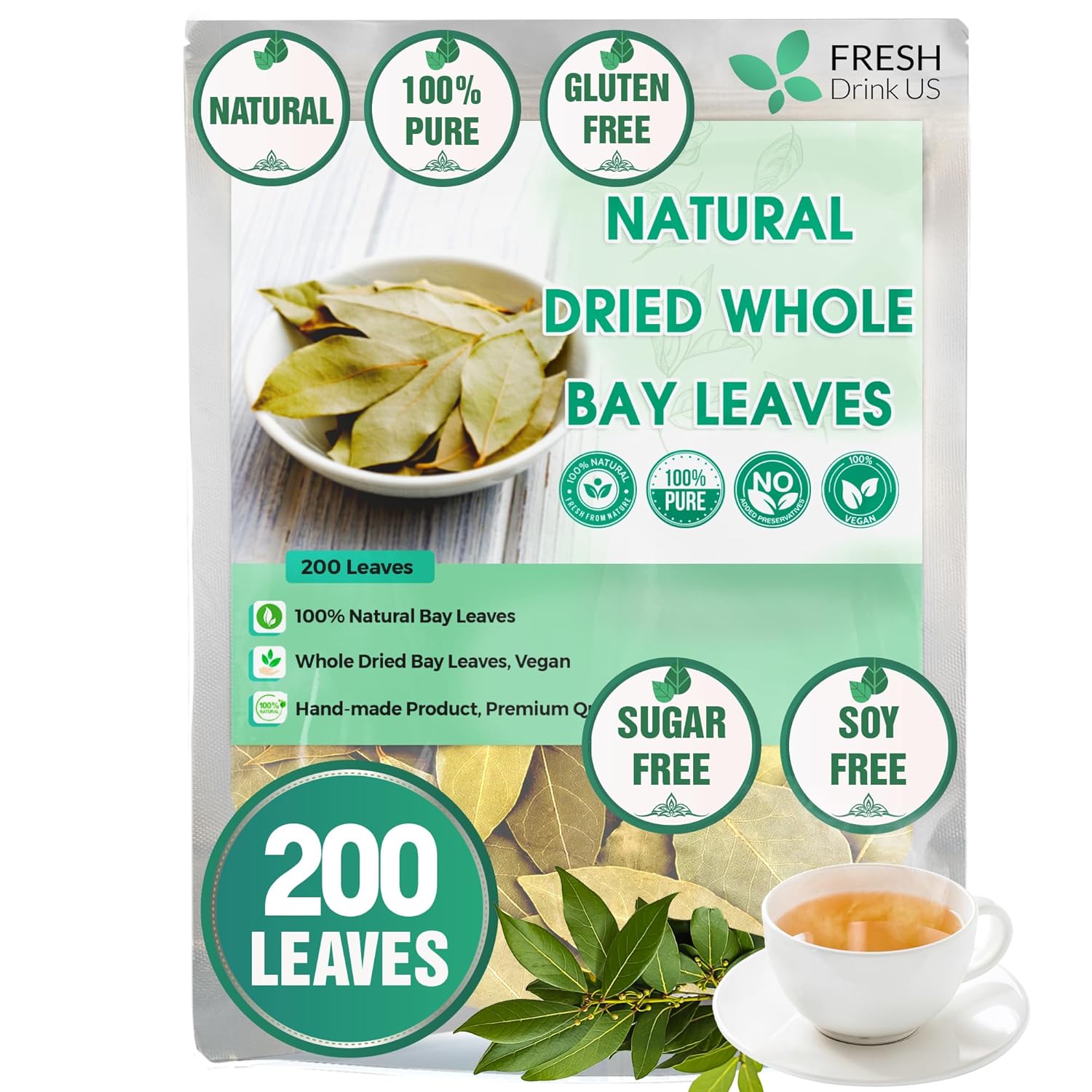 Más de 200 hojas de laurel secas de alta calidad, té de hoja de laurel, especias de hojas de laurel, hojas enteras agradables, elaboradas en el