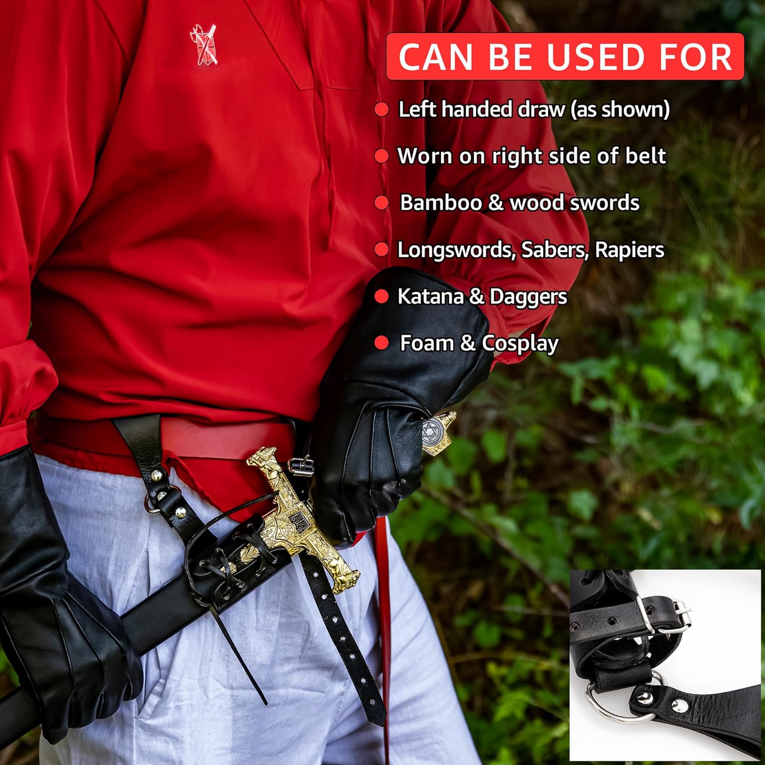 Armory Replicas – Handcrafted Leather Sword Frog  Medieval Costume LARP Adjustable Buckle & Corded Weapon Belt Holster Holder
