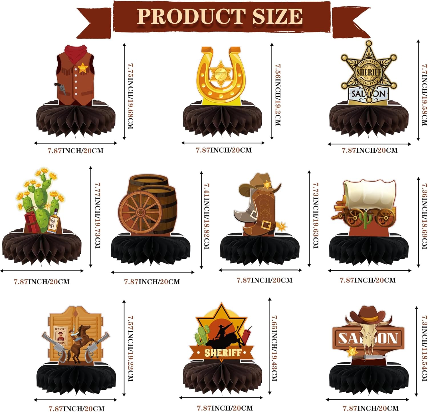 Yoqipati 10 Pieces Western Cowboy Honeycomb Centerpieces Wild West Party Decoration 3D Table Toppers Double Sided Stand Cards for Western Theme