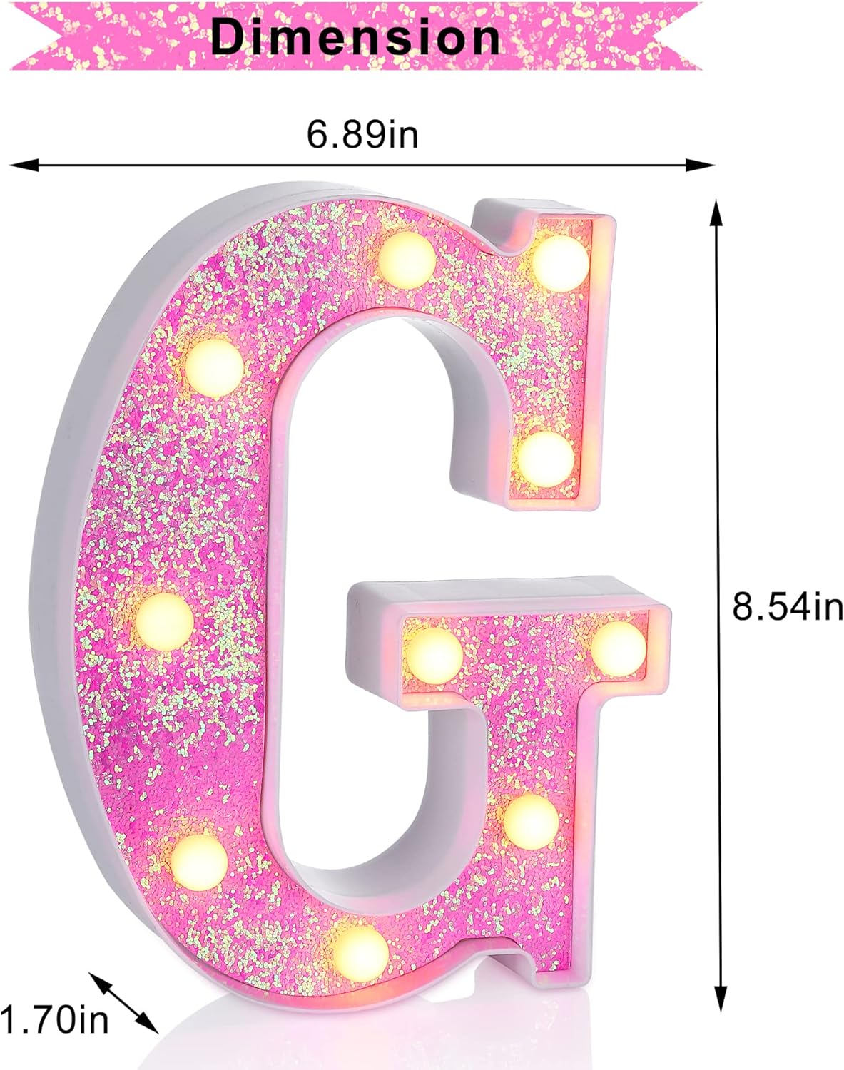 Foaky Letrero con luces LED, letras rosadas con purpurina, letras del alfabeto, letreros para luz nocturna, bodas, fiestas de cumpleaños, lámpara de