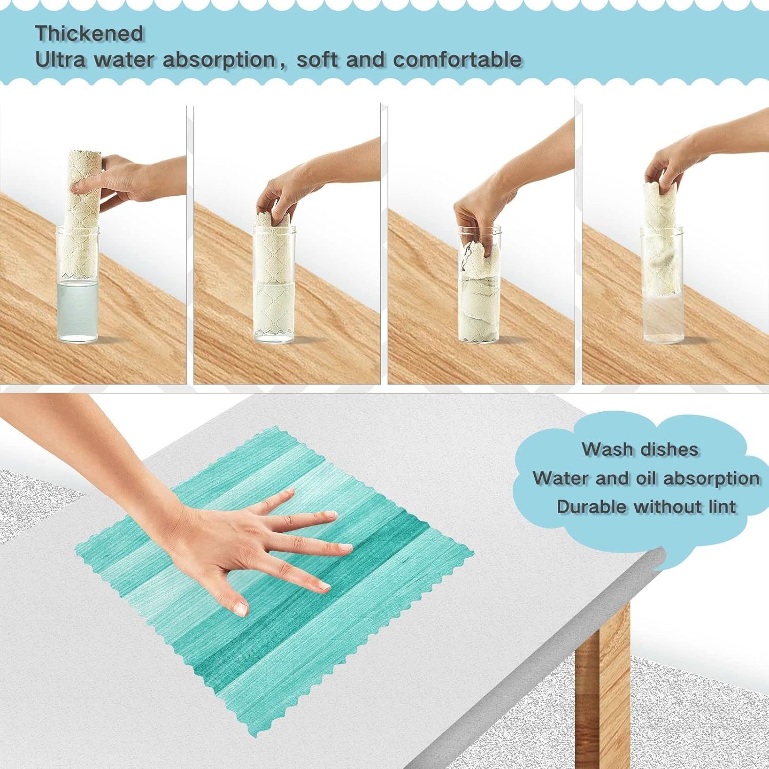 SUABO Paños de cocina de madera verde turquesa, paquete de 6 paños de cocina de secado rápido, toallas de limpieza absorbentes para cocina y baño