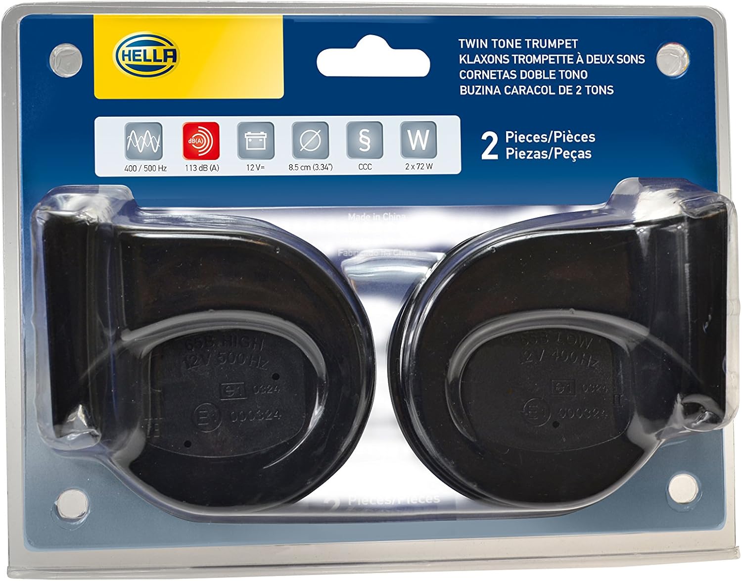 HELLA 012010971 Kit de bocina de trompeta negra de 12 V (paquete de ampollas de ajuste universal)