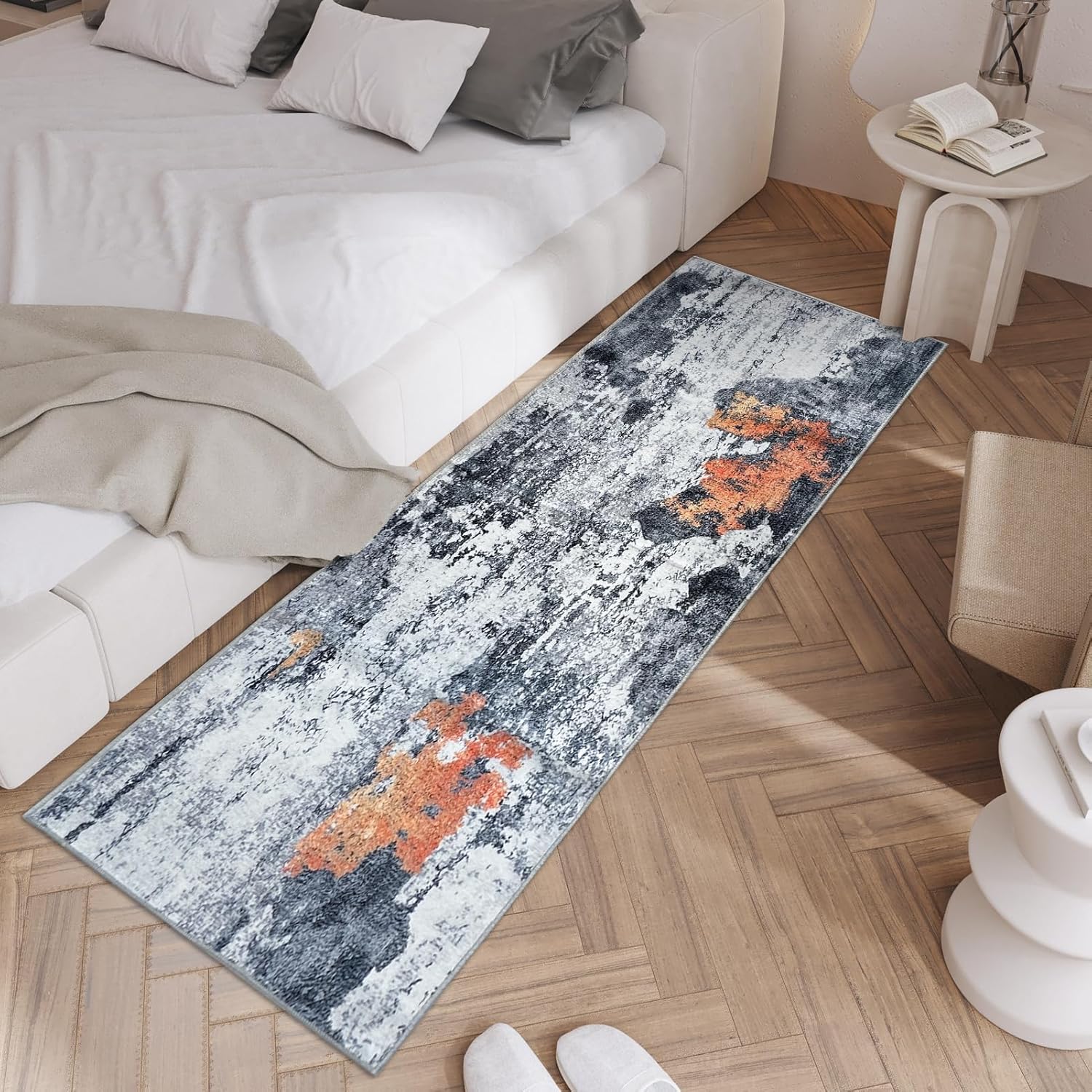 OIGAE Alfombra lavable de 2 x 6 pies, alfombra larga abstracta moderna para pasillo de cocina con parte trasera antideslizante, alfombra para