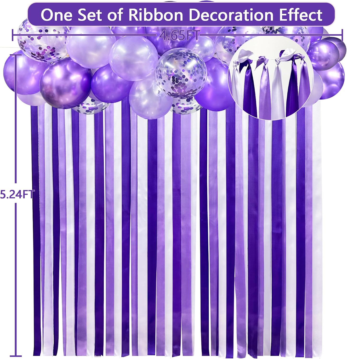 Decoraciones de fiesta moradas con cinta de lavanda para colgar, cortina de globos de serpentina, guirnalda de telón de fondo para despedida de