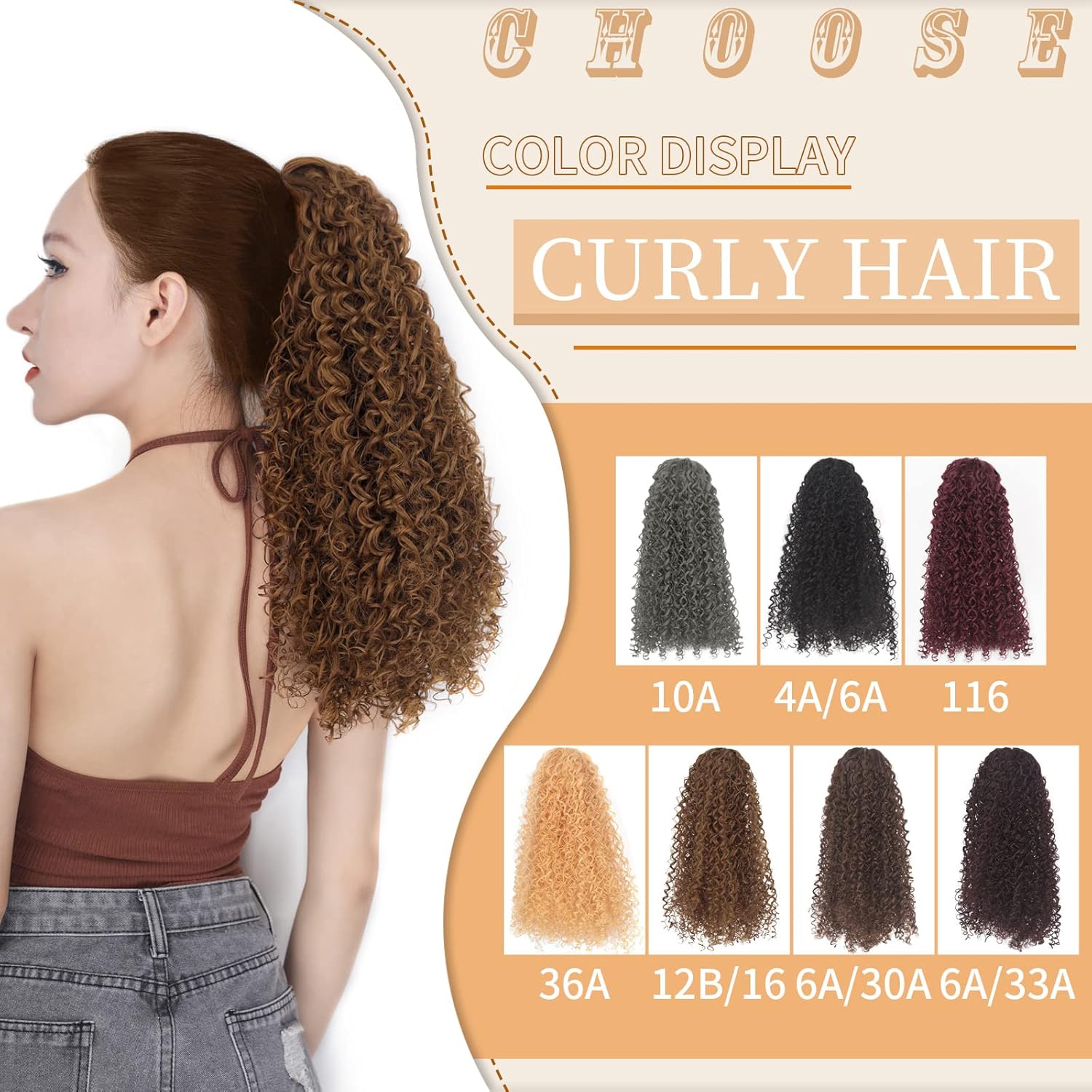 Cola de caballo rizada y ondulada con cordón, color rubio oscuro, pieza de cabello sintético natural, con clip, extensiones de cola de caballo