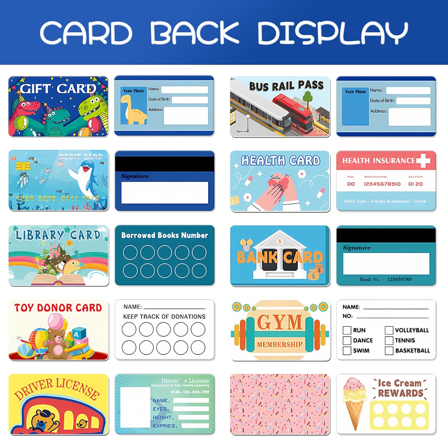 10 tarjetas de crédito falsas para niños, tarjetas de crédito, tarjetas de crédito realistas para juegos de débito para niñas y niños