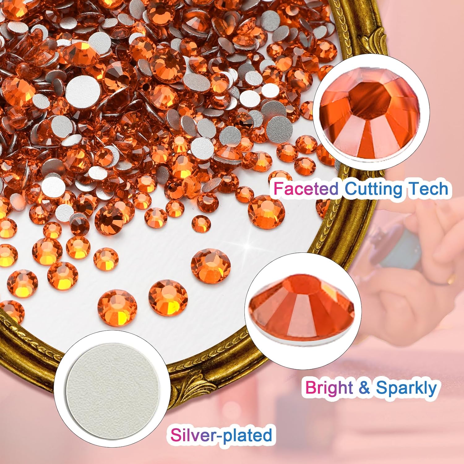 Canvalite 3600 diamantes de imitación naranja de cristal para uñas, pegamento para fijar gemas brillantes de uñas con selector de diamantes de