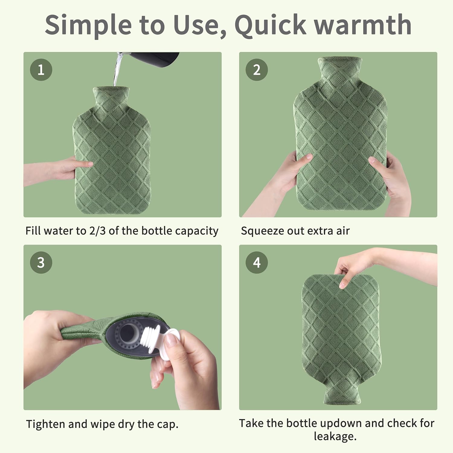 samply Botella de agua caliente con tapa suave, bolsa de agua caliente de 2 L para calambres menstruales, alivio del dolor de cuello y hombros,