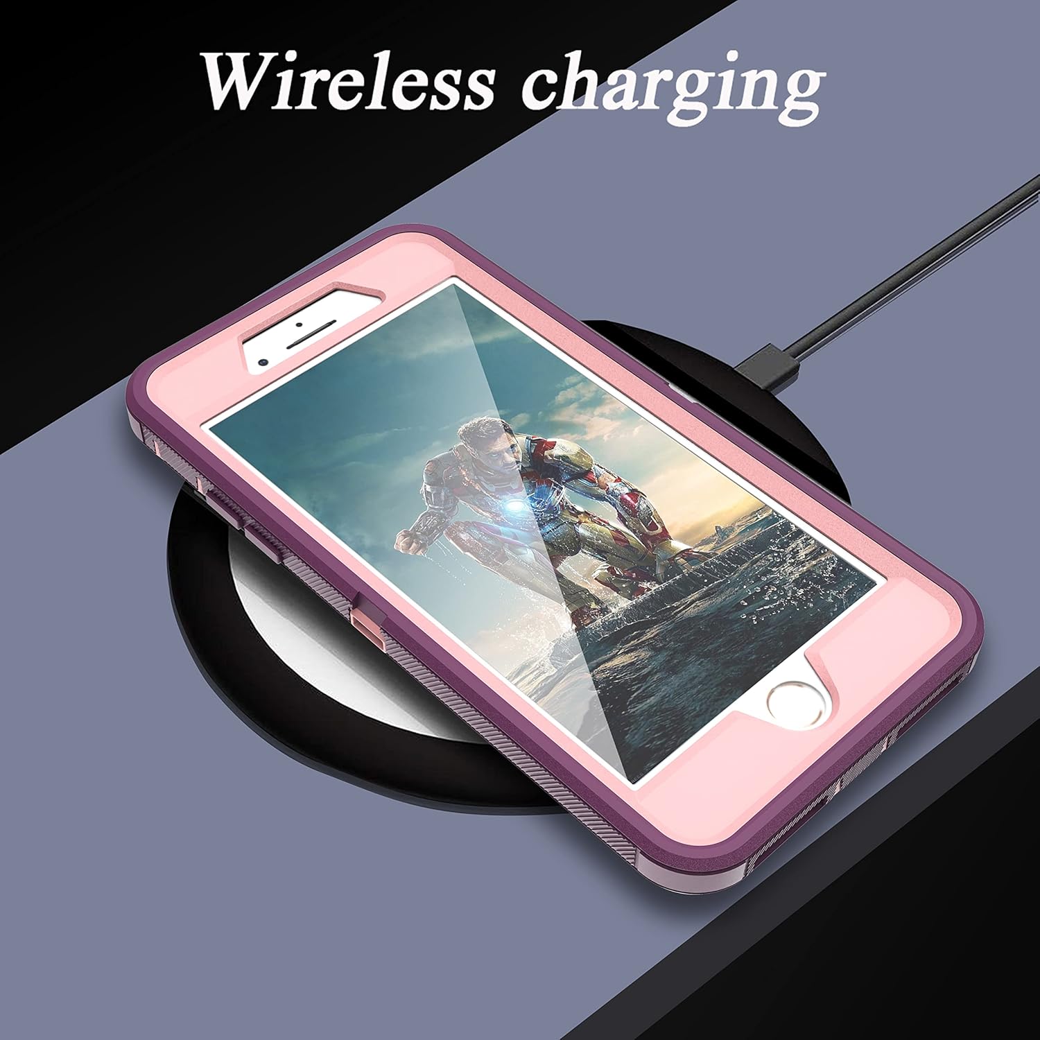 YmhxcY Funda para iPhone 8 Plus, iPhone 7 Plus con protector de pantalla integrado a prueba de caídas, 3 capas, funda duradera, a prueba de golpes,