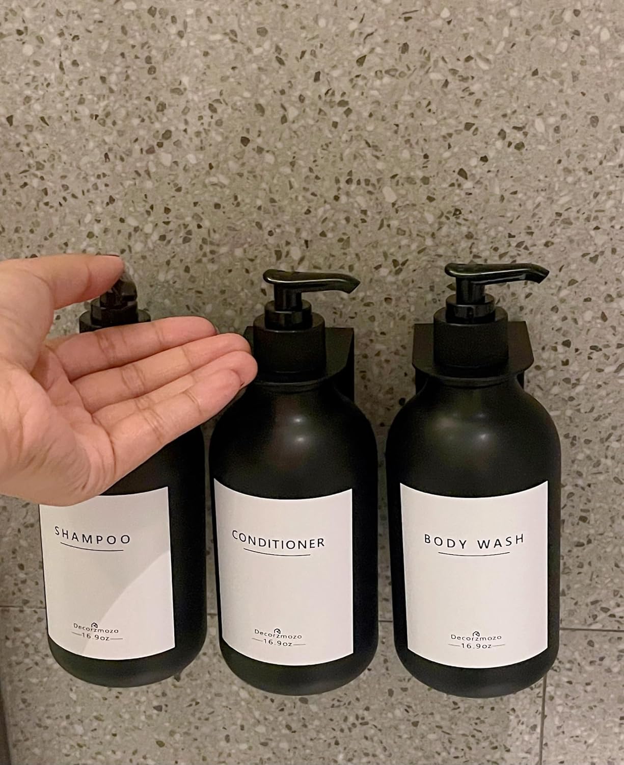 Dispensador de champú y acondicionador, dispensador de champú recargable y vacío para pared de ducha, 3 cámaras, dispensador de jabón sin taladro,