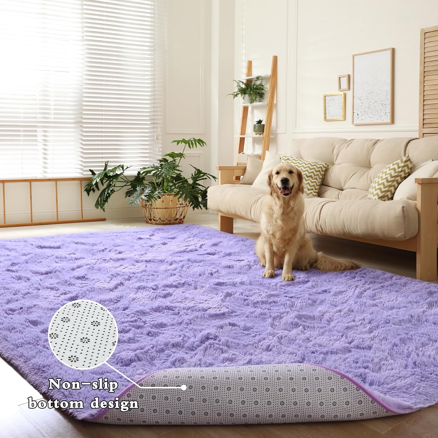 DweIke – Alfombras peludas supersuaves y mullidas de 5 x 8 pies, alfombra de área morada para sala de estar, dormitorio, habitación de niños,