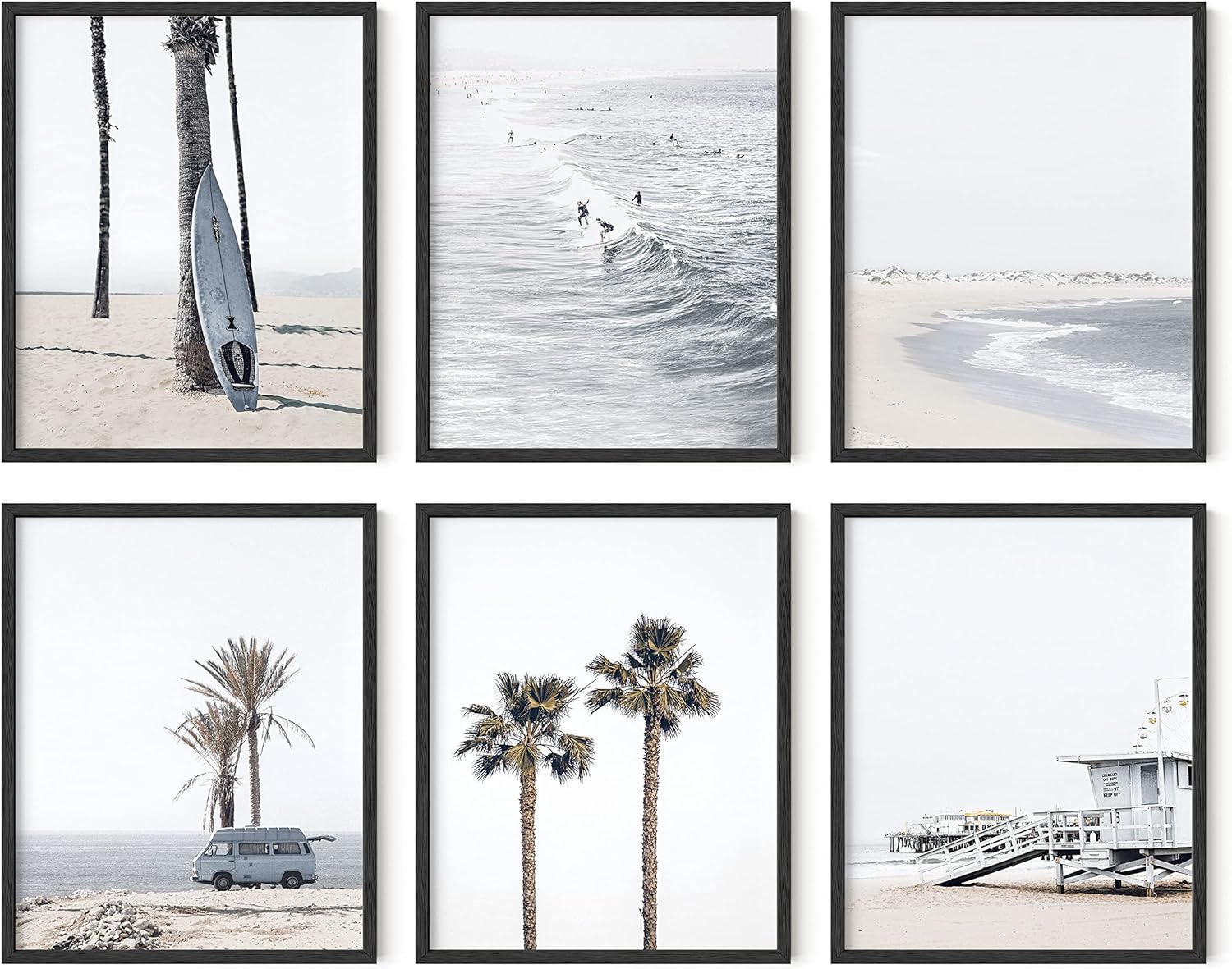 HAUS AND HUES Pósteres de playa y decoración de pared de playa, juego de 6 impresiones artísticas de playa y arte de pared de playa, arte de pared