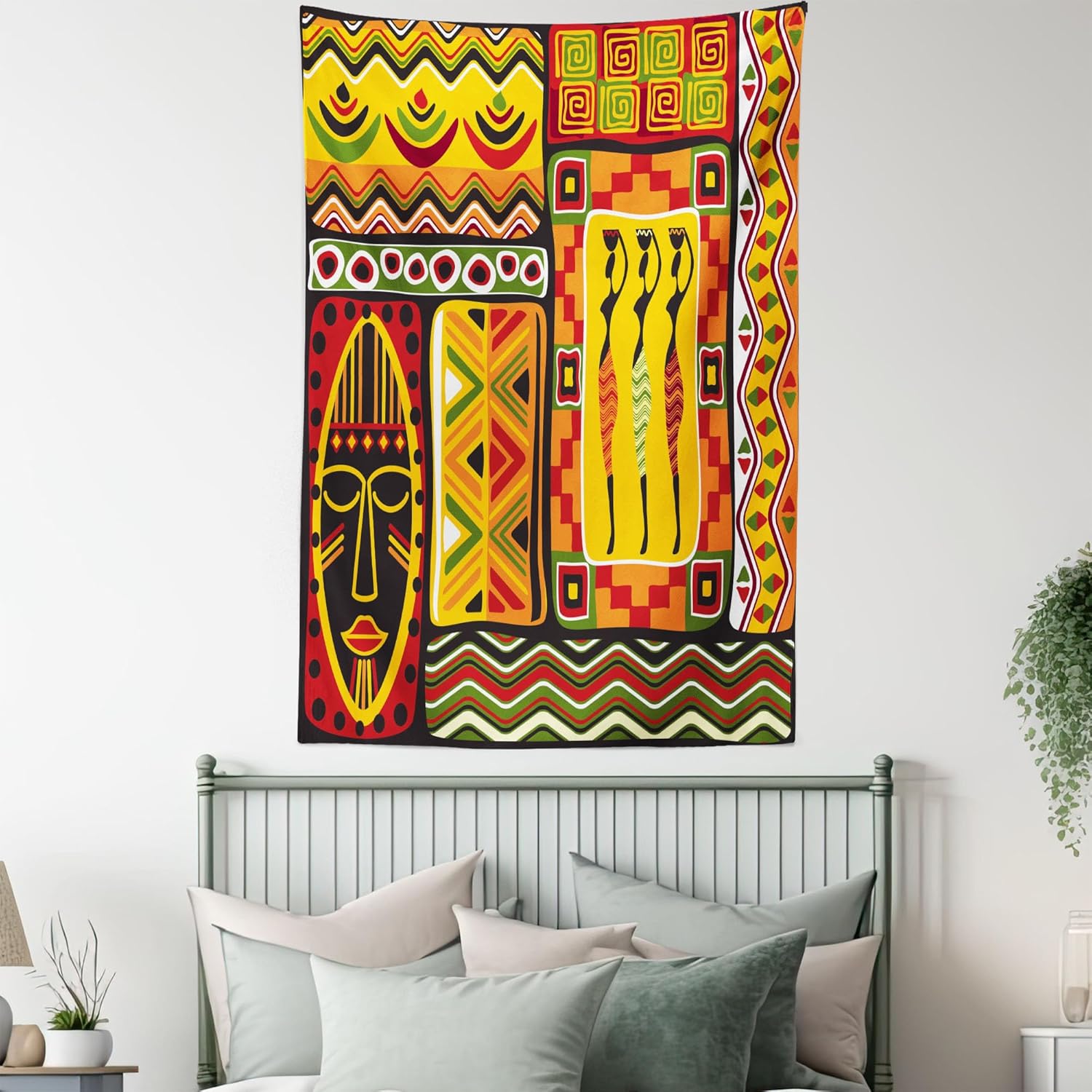 Ambesonne Tapiz africano, elementos históricos originales a rayas y rectangulares, diseño para colgar en la pared para dormitorio, sala de estar,