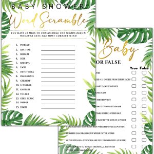 30 juegos de baby shower del bosque con 1 tarjeta de respuesta (5 x 7 pulgadas) – 2 juegos de doble cara – Oh Baby True o False & Word Scramble Game 30 juegos de baby shower del bosque con 1 tarjeta de respuesta (5 x 7 pulgadas) – 2 juegos de doble cara – Oh Baby True o False & Word Scramble Game