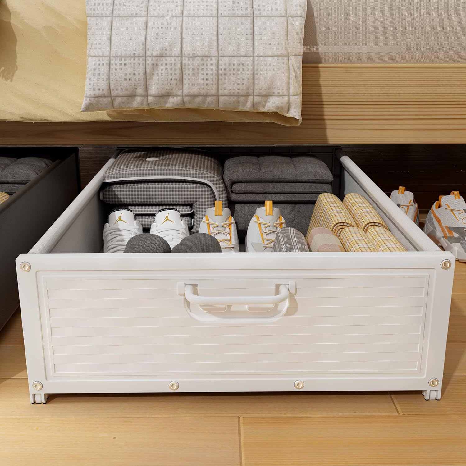 AARAINBOW Contenedores de almacenamiento para debajo de la cama, ropa y zapatos con tapas y ruedas, cajón de almacenamiento multifunción debajo de