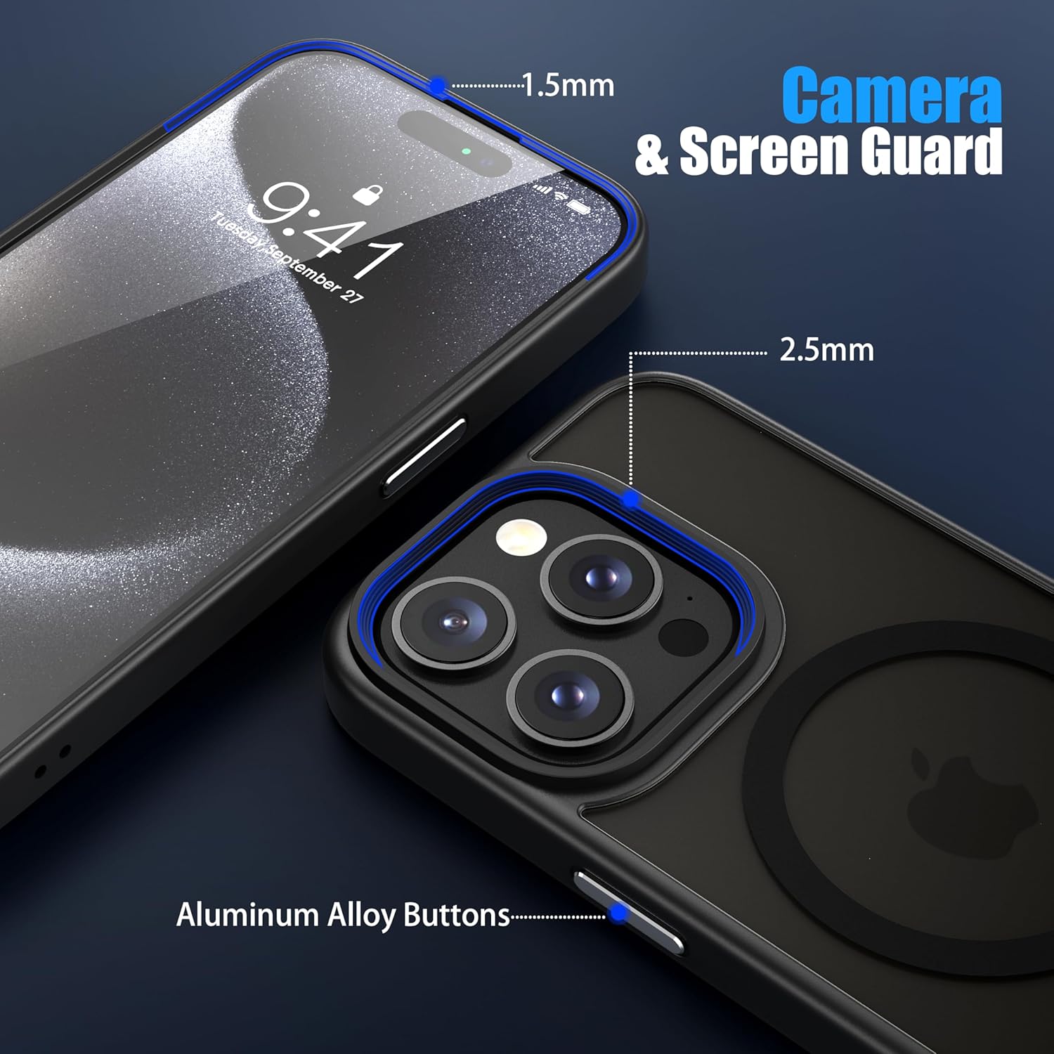 Funda magnética para iPhone 14 Pro compatible con MagSafe 2 pantallas de vidrio y 2 protectores de lente de cámara grado militar translúcida mate
