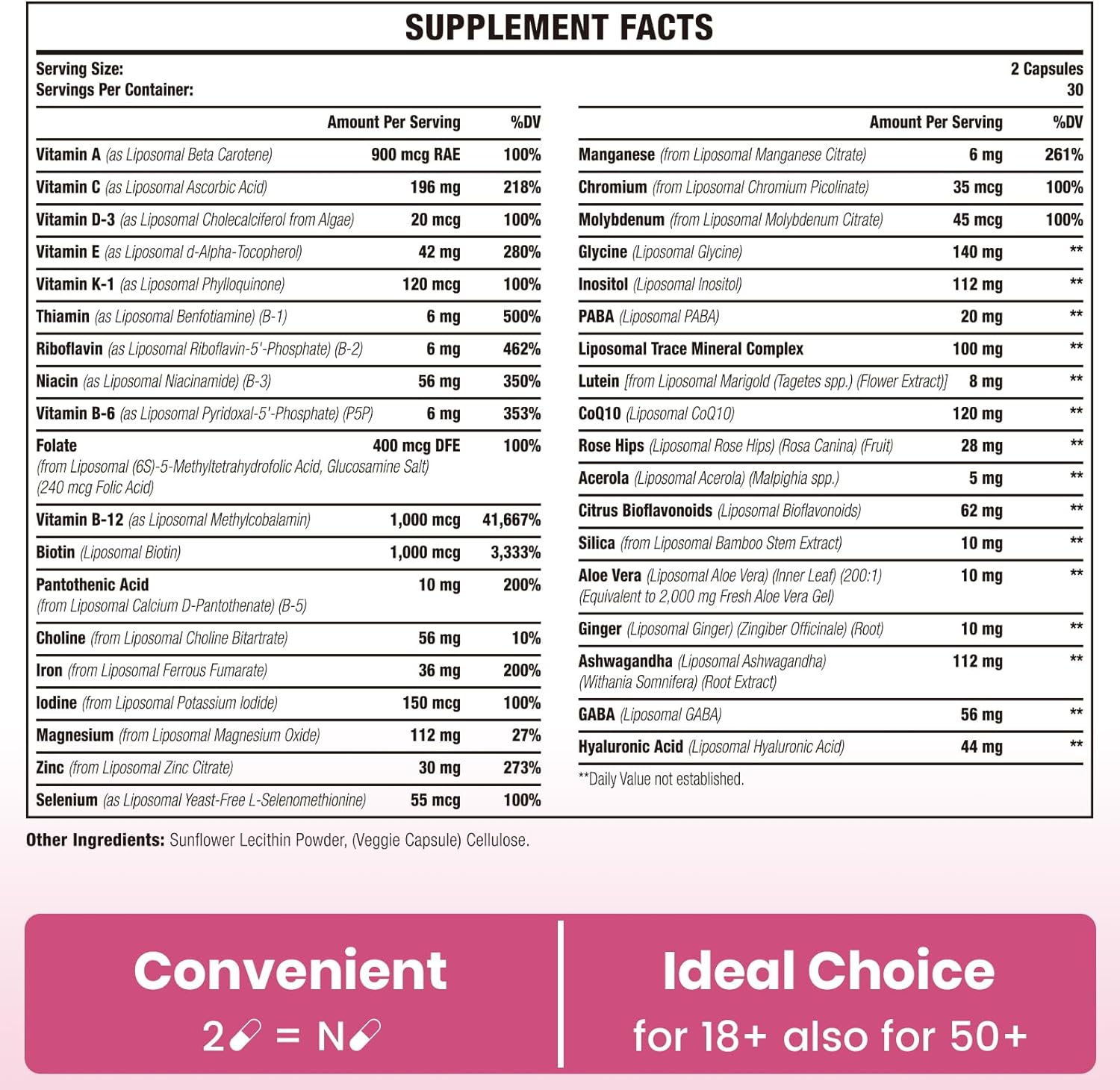 Multivitamínico liposomal para mujeres de 1400 mg  Suplementos diarios de vitaminas para mujer con hierro, vitamina A, C, D, E y complejo B para la