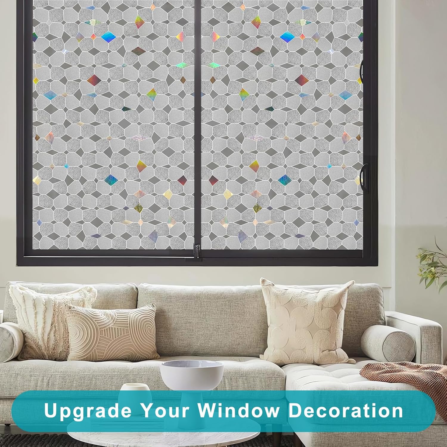 ConCus-T Película de vidrio esmerilado para ventana, vinilo 3D, sin pegamento, extraíble, anti UV, tinte de ventana para oficina en casa, 17.52 x