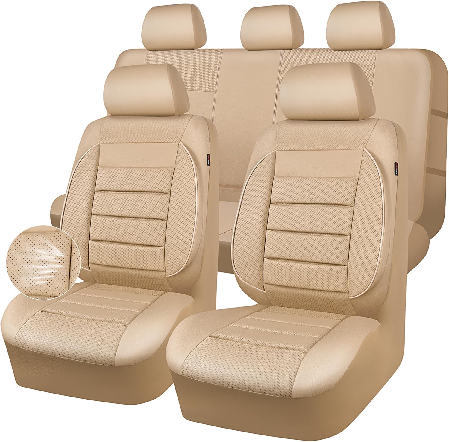 CAR PASS Juego completo de fundas de asiento de cuero, universal, resistentes al agua, soporte de respaldo de espuma 3D, comodidad de lujo, 5
