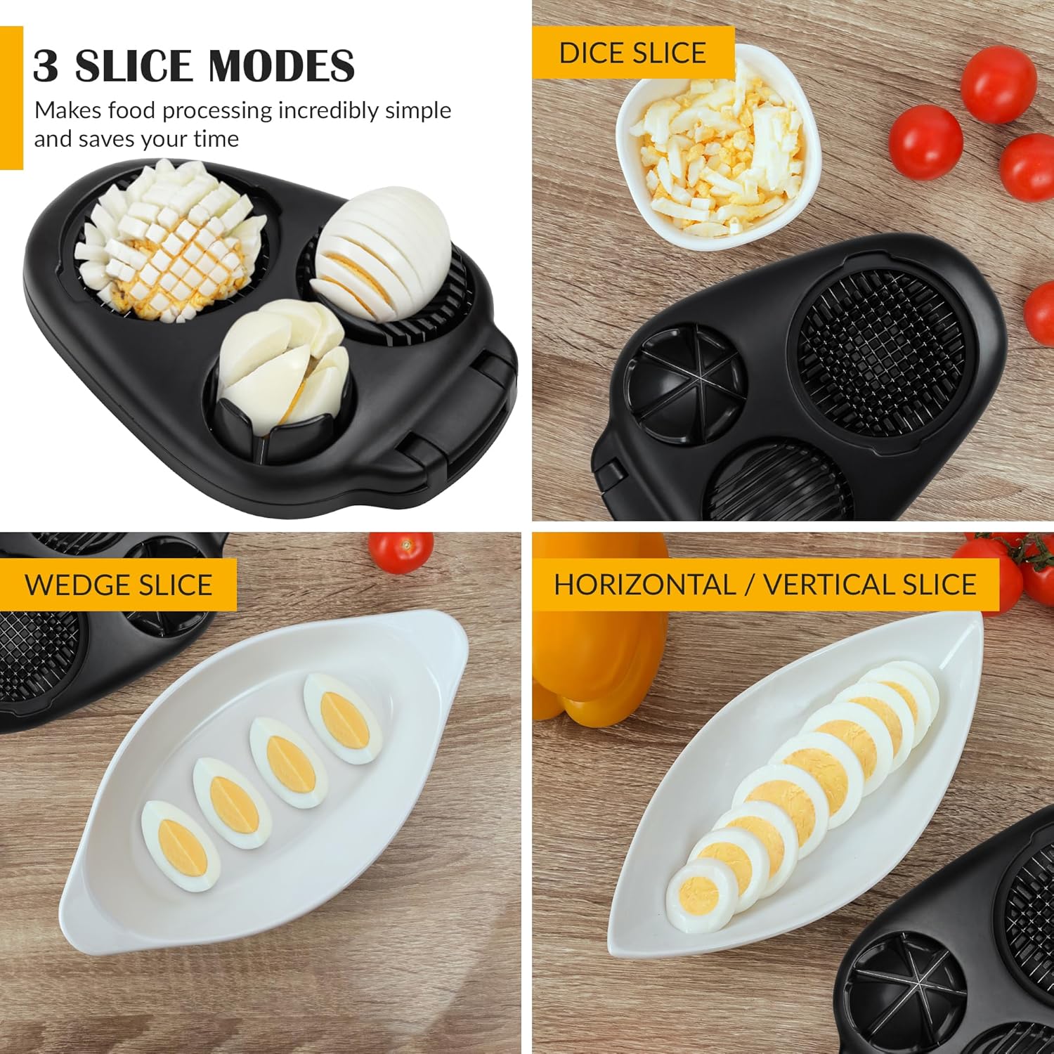 CraftyCrocodile Cortador de huevos duros para huevos duros, 3 modos de rebanada, práctico cortador de huevos de acero inoxidable resistente,