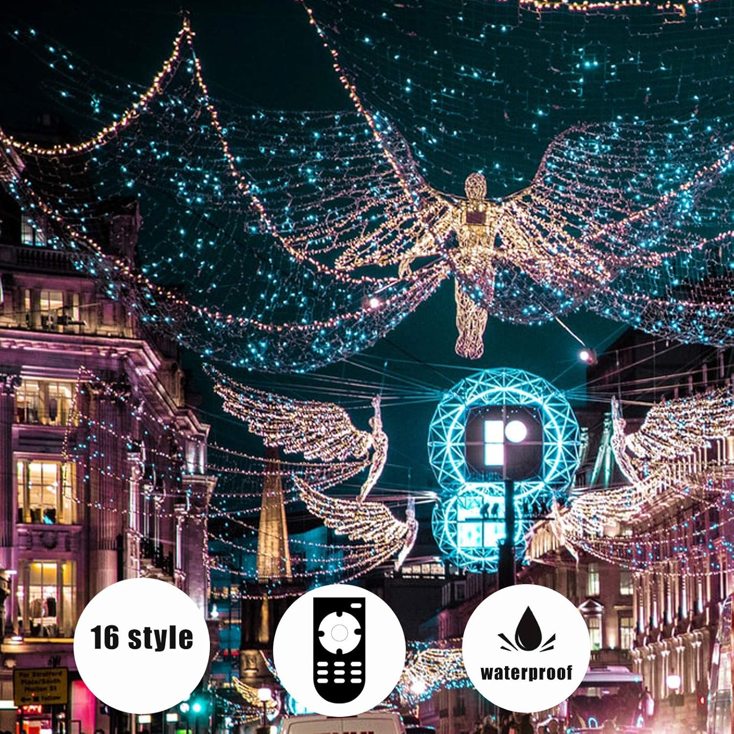 Ainfox – Tira de luces LED de 50 pies, impermeable, 16 colores cambiantes, tiras de luz RGB con control remoto para uso en exteriores e interiores,